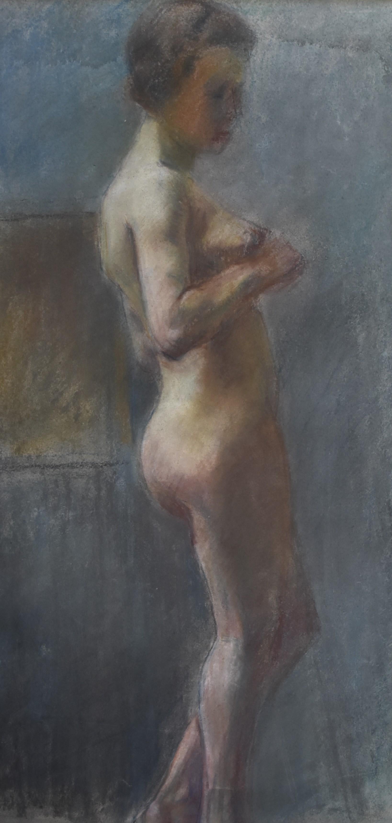 L V Guirand de Scevola (1871-1950) A young naked woman standing , Signed pastel For Sale 5
