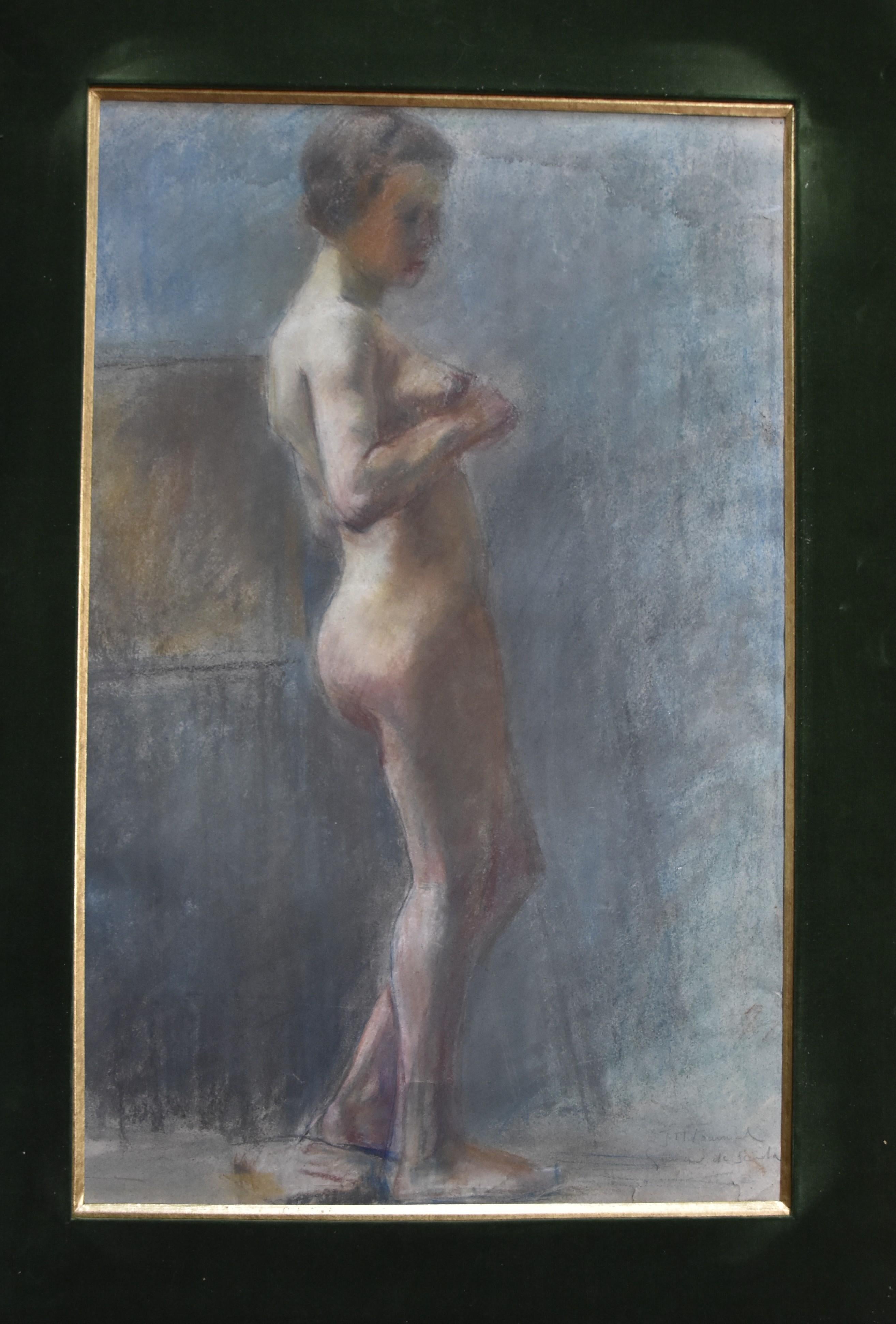 L V Guirand de Scevola (1871-1950) A young naked woman standing , Signed pastel For Sale 4