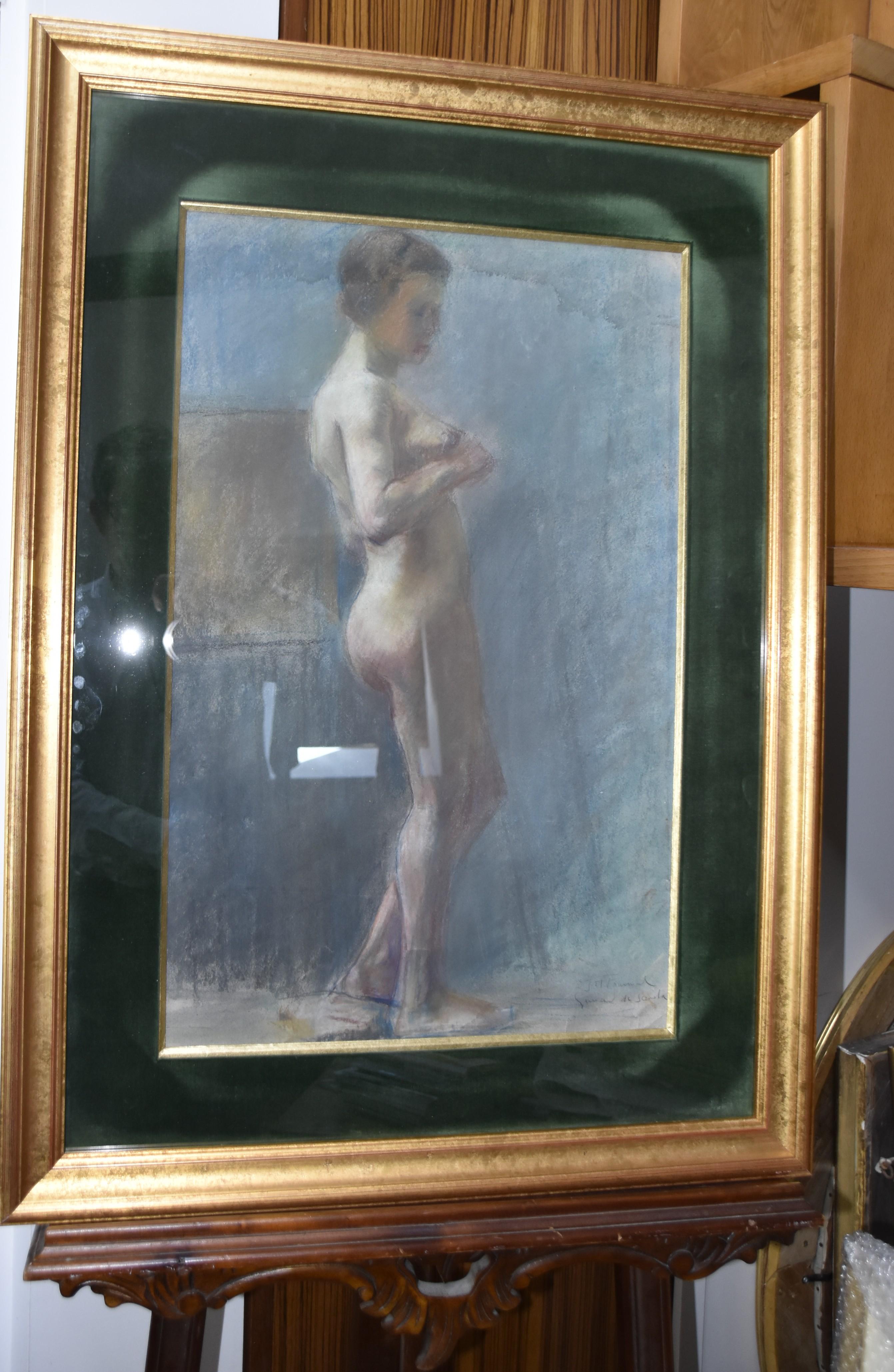 L V Guirand de Scevola (1871-1950) A young naked woman standing , Signed pastel For Sale 6