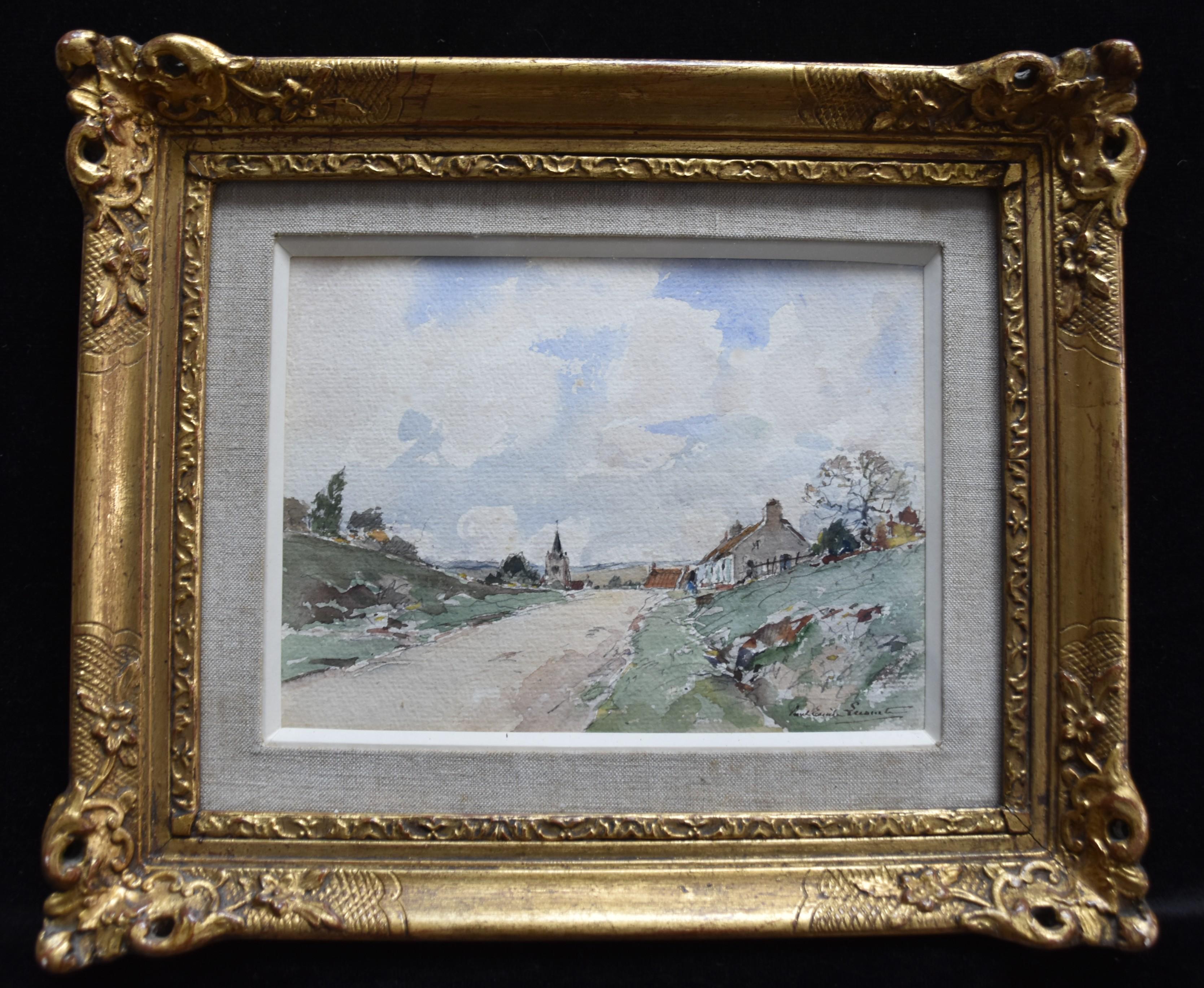 Paul Emile Lecomte (1877-1950)
A  view of a village
Signed lower right
Watercolor on paper
12.5 x 17.5 cm
In good condition, very fresh
In a beautiful frame (the upper left corner is repaired, but it'only visible from the rear) : 23 x 27.5 cm

This
