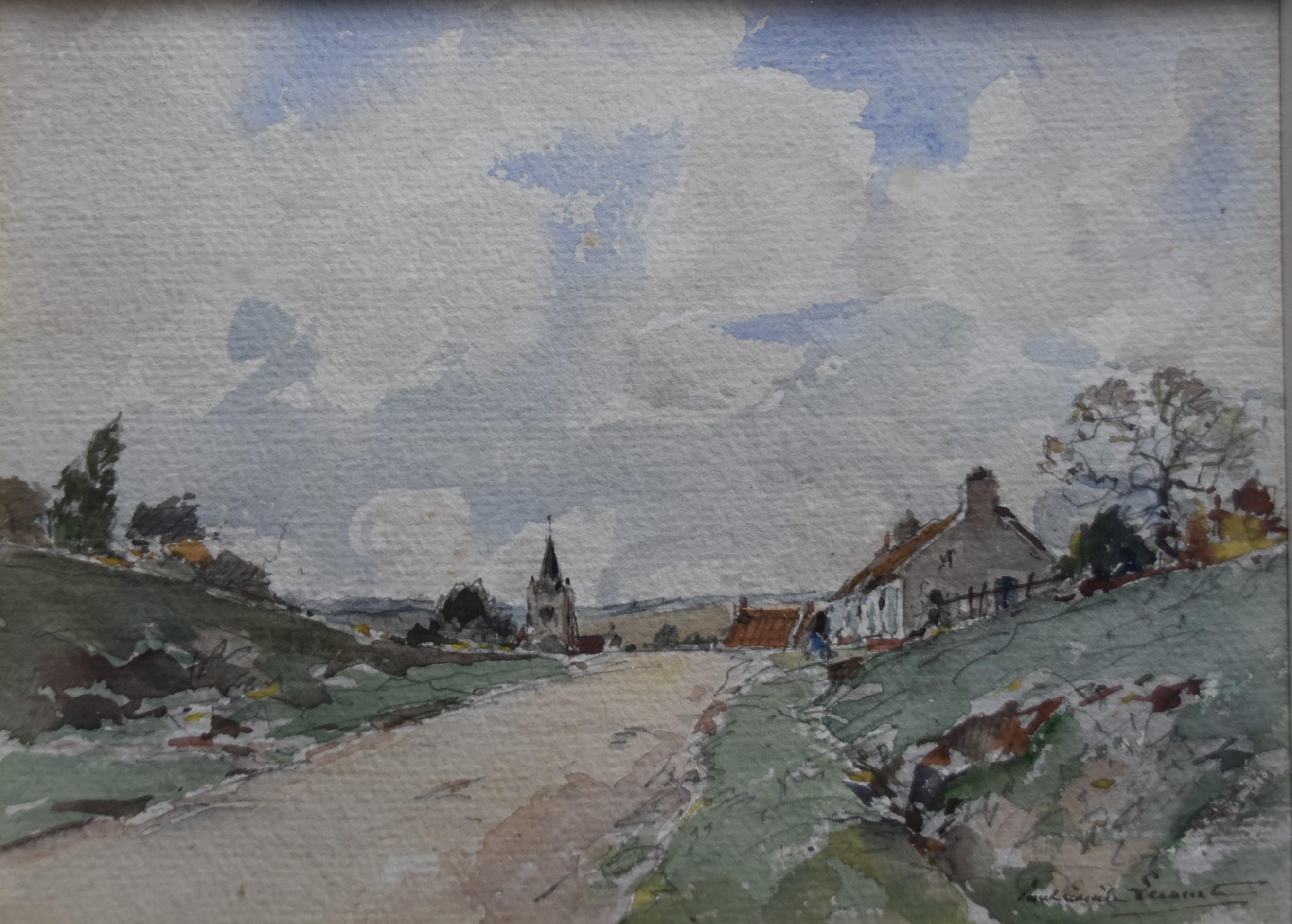Paul Emile Lecomte (1877-1950)  A view of a village, signed watercolor   1