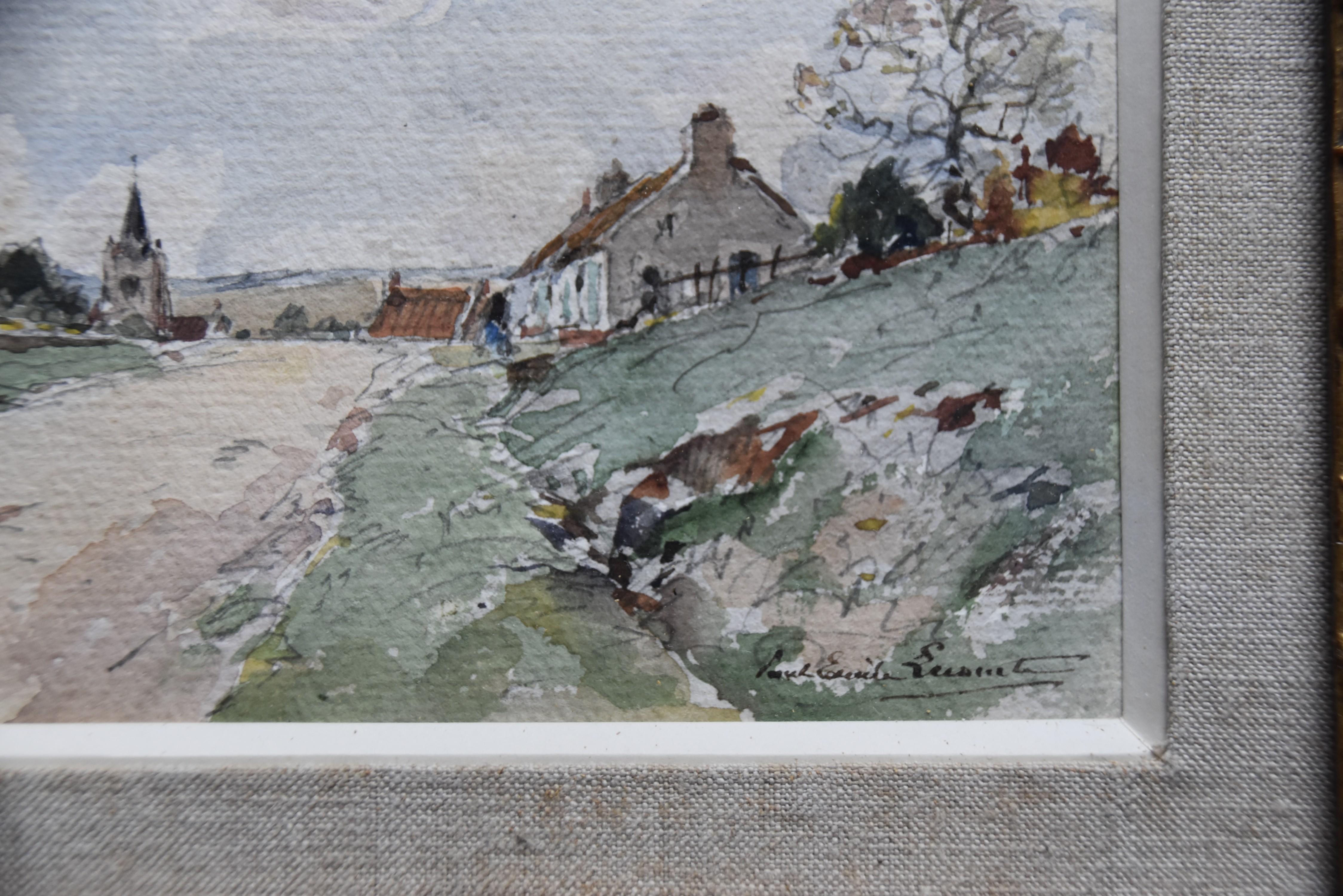 Paul Emile Lecomte (1877-1950)  A view of a village, signed watercolor   2
