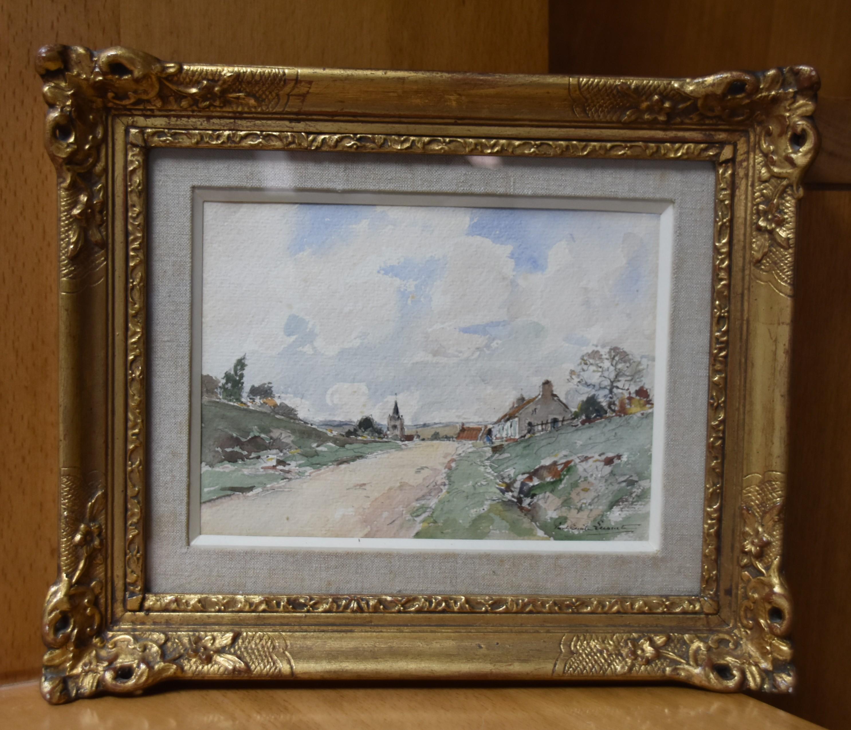 Paul Emile Lecomte (1877-1950)  A view of a village, signed watercolor   6