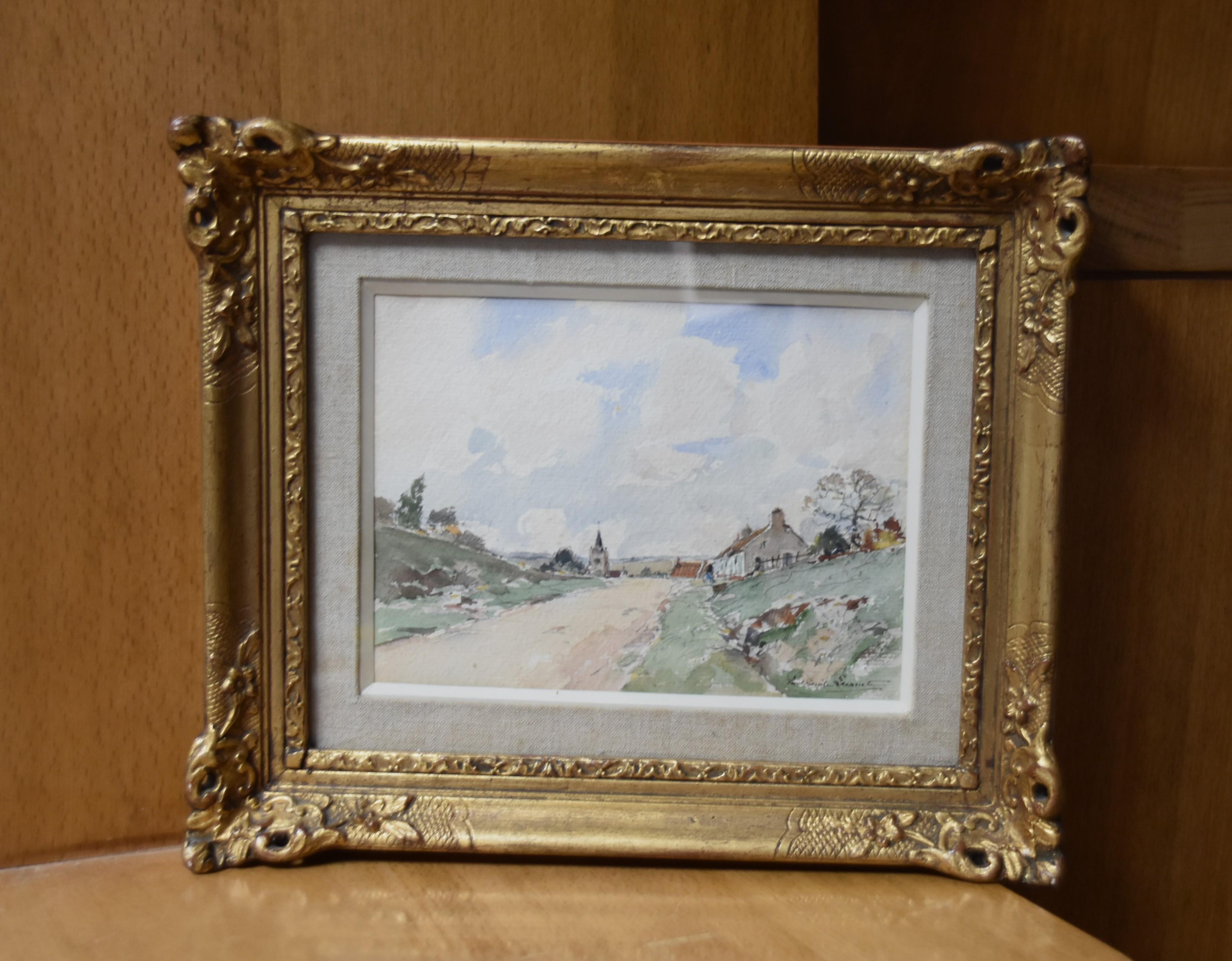 Paul Emile Lecomte (1877-1950)  A view of a village, signed watercolor   4