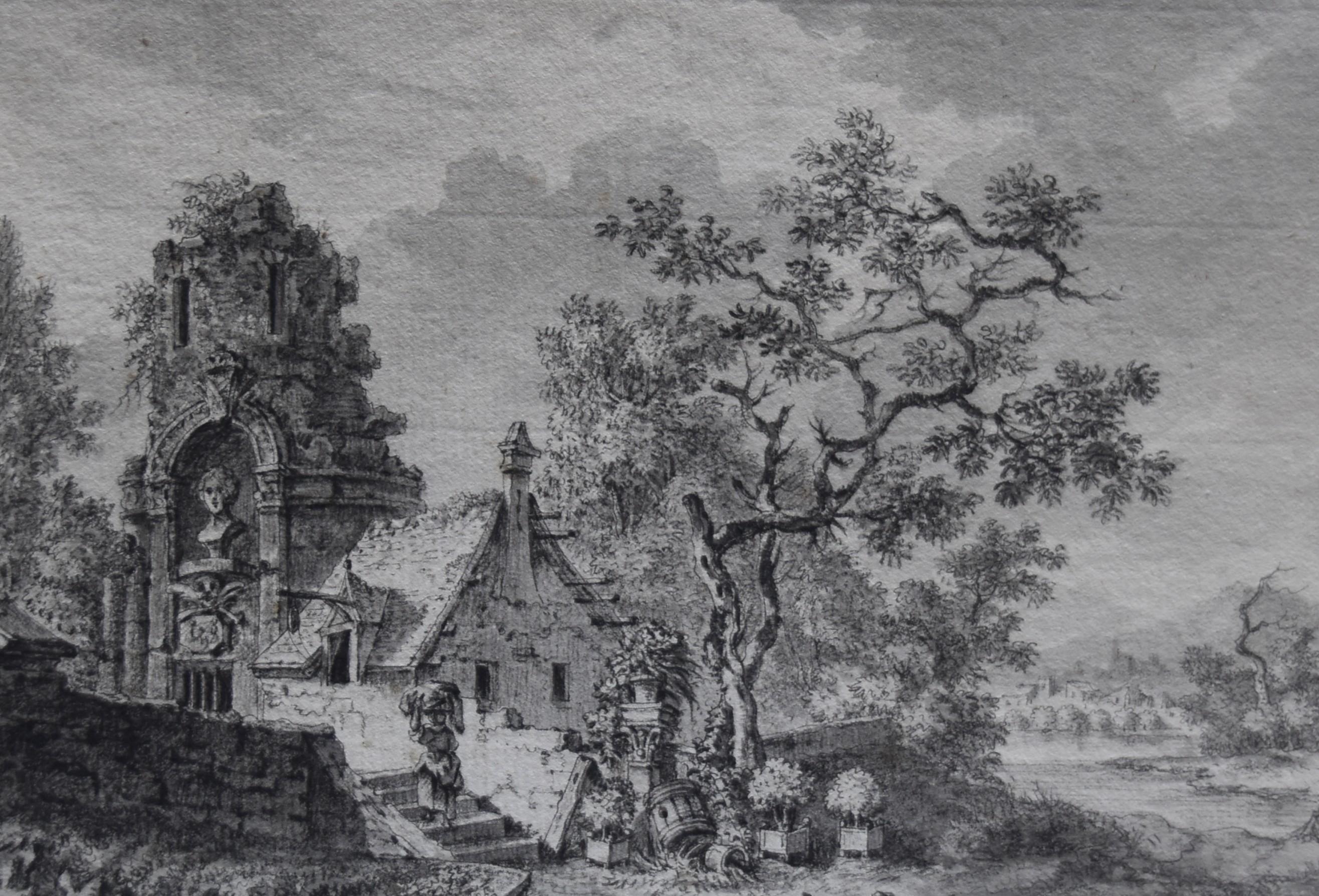 Louis Lesueur (1746-1803) Landschaft mit Ruinen, 1789, signierte und datierte Zeichnung im Angebot 8