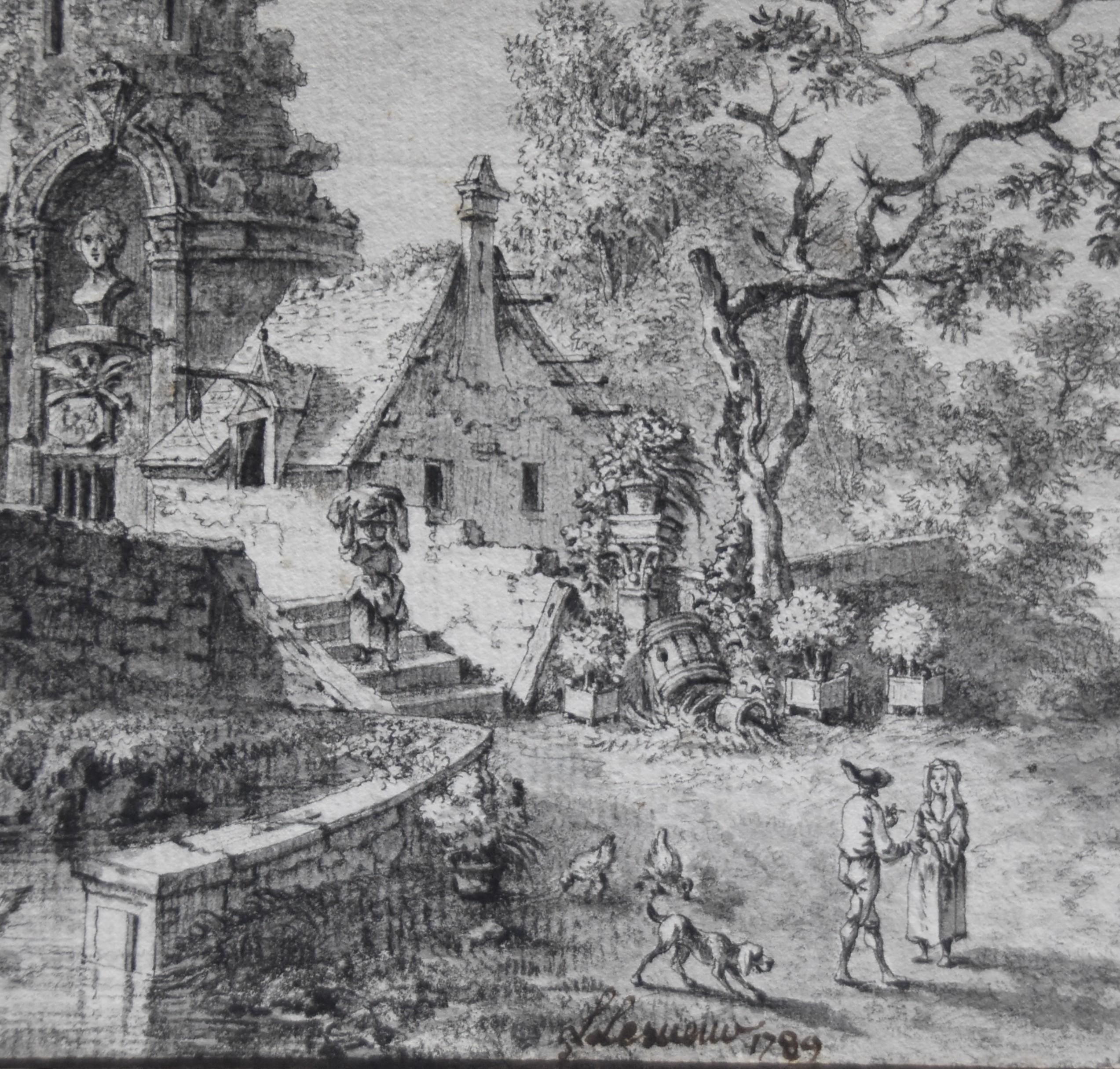 Louis Lesueur (1746-1803) Landschaft mit Ruinen, 1789, signierte und datierte Zeichnung im Angebot 7
