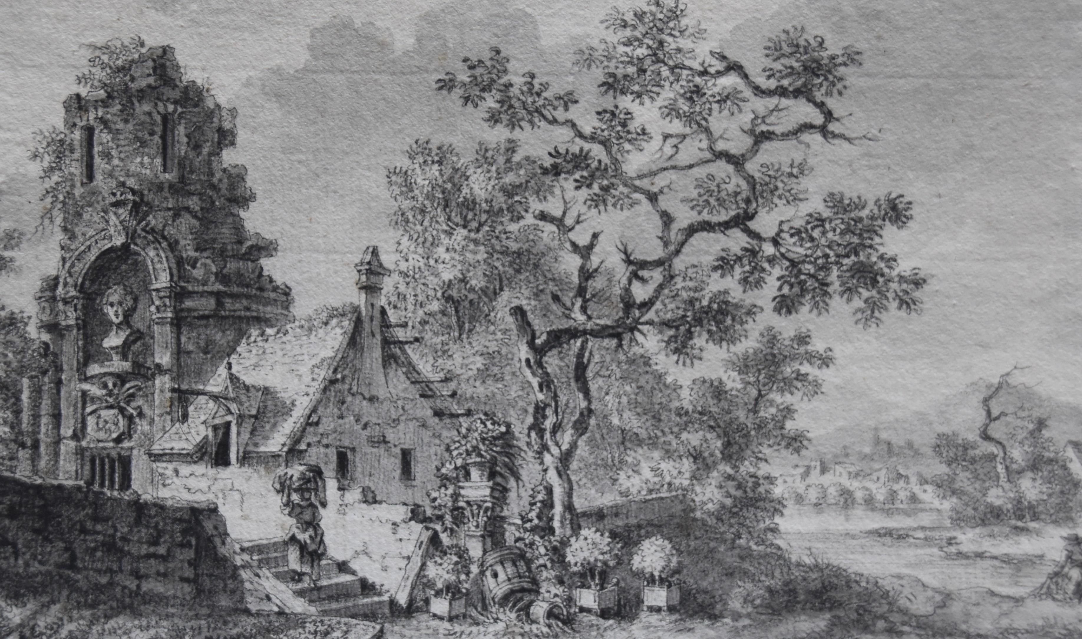 Louis Lesueur (1746-1803) Landschaft mit Ruinen, 1789, signierte und datierte Zeichnung im Angebot 6