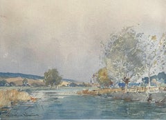 Paul Emile Lecomte (1877-1950)  A landscape with a pond, signed watercolor  