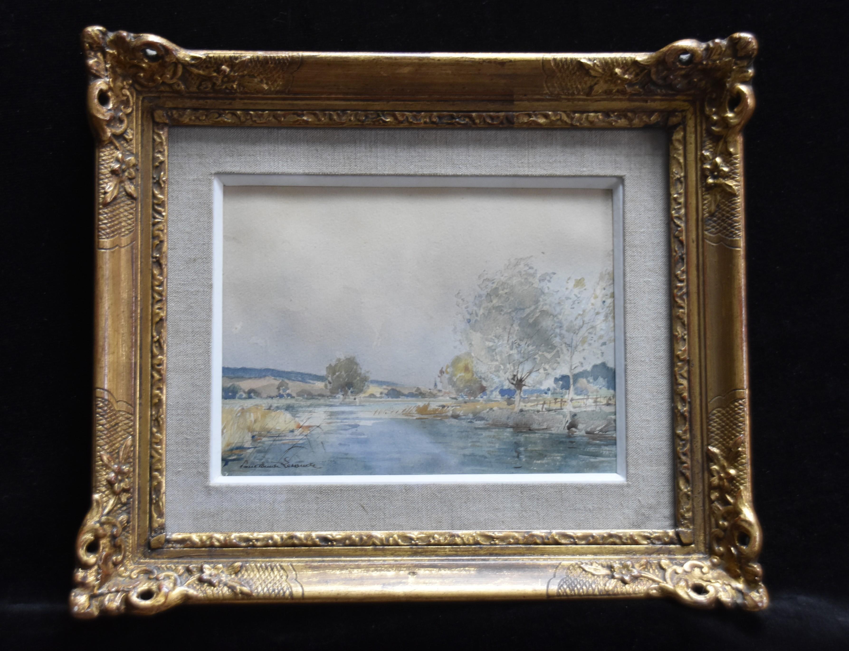 Paul Emile Lecomte (1877-1950)  Paesaggio con laghetto, acquerello firmato 5