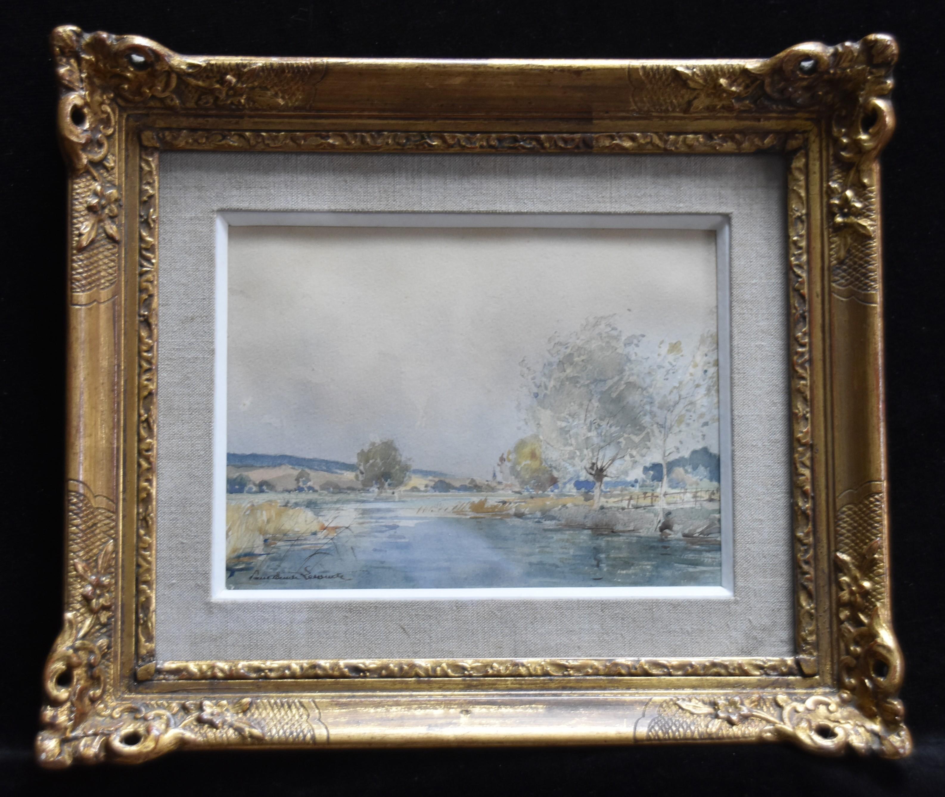 Paul Emile Lecomte (1877-1950)  Paesaggio con laghetto, acquerello firmato 4