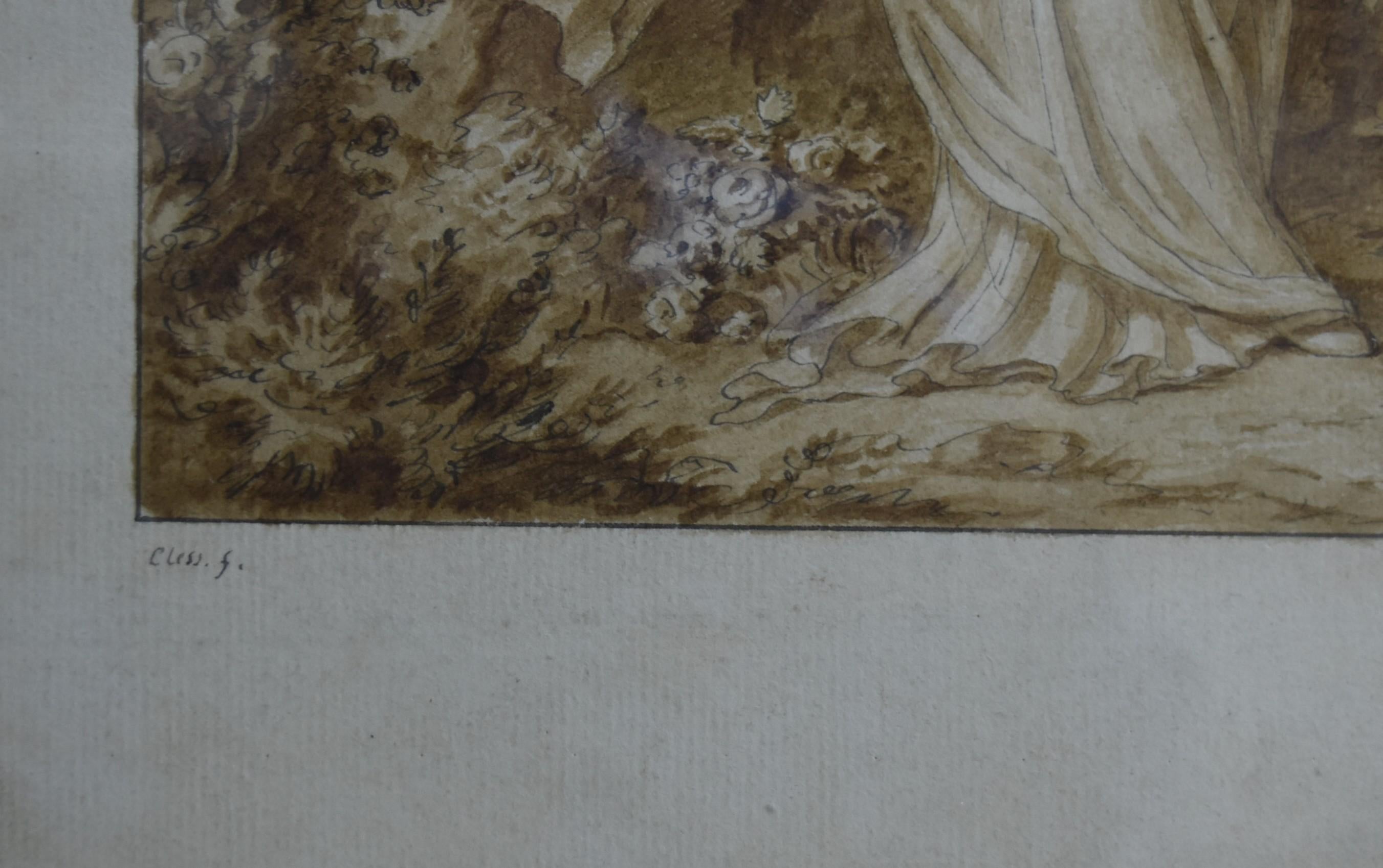 Porträt einer jungen Frau, signierte Zeichnung von Jean-Henri Cless (1774-1812) im Angebot 2
