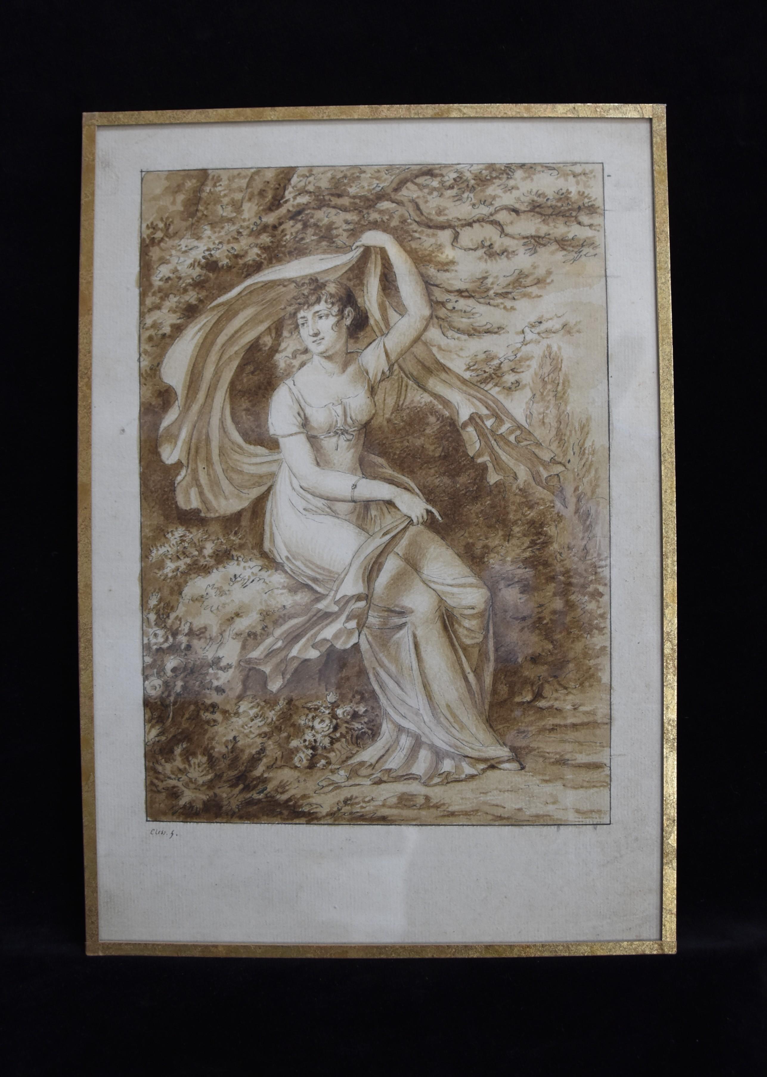 Porträt einer jungen Frau, signierte Zeichnung von Jean-Henri Cless (1774-1812) im Angebot 6