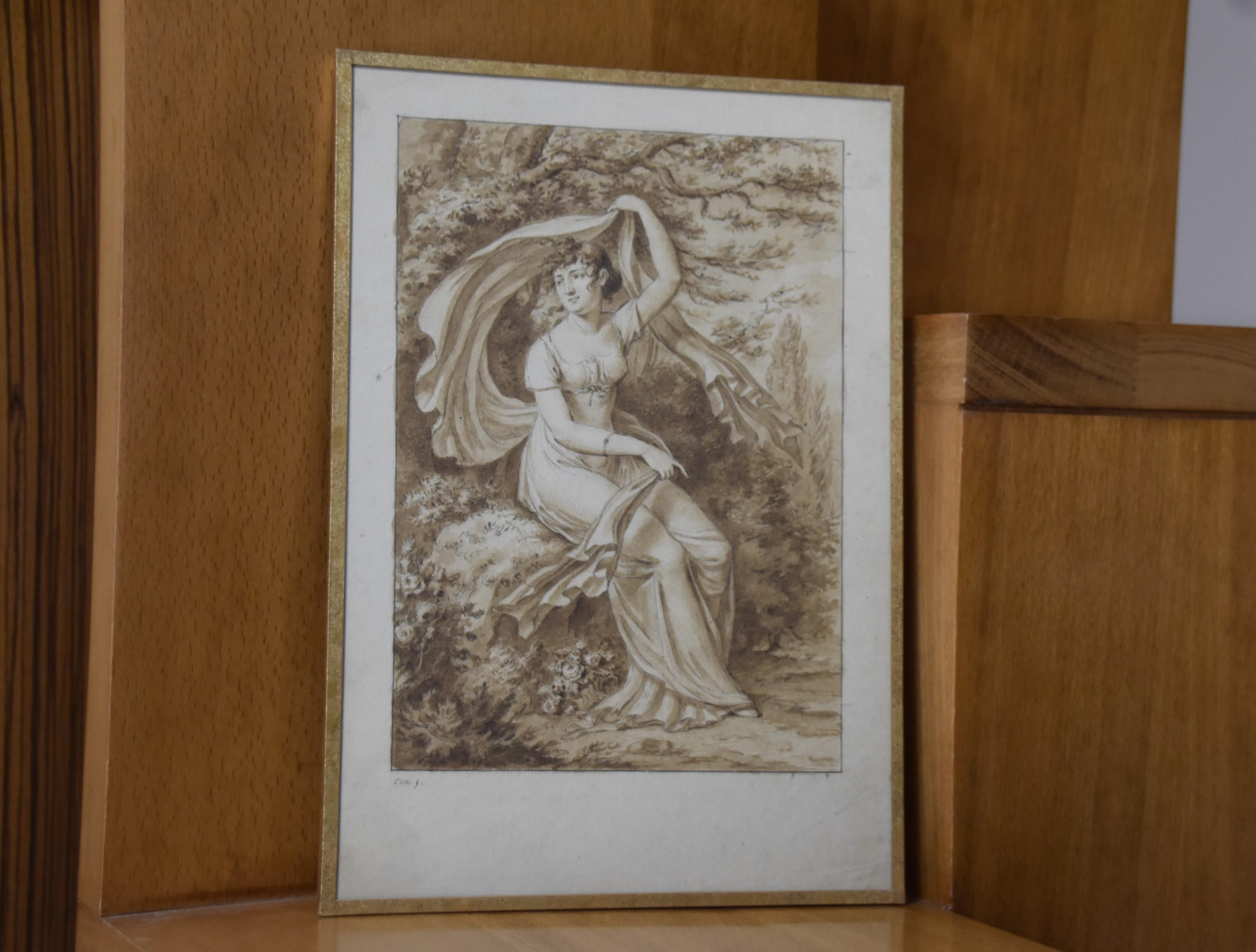 Porträt einer jungen Frau, signierte Zeichnung von Jean-Henri Cless (1774-1812) im Angebot 8