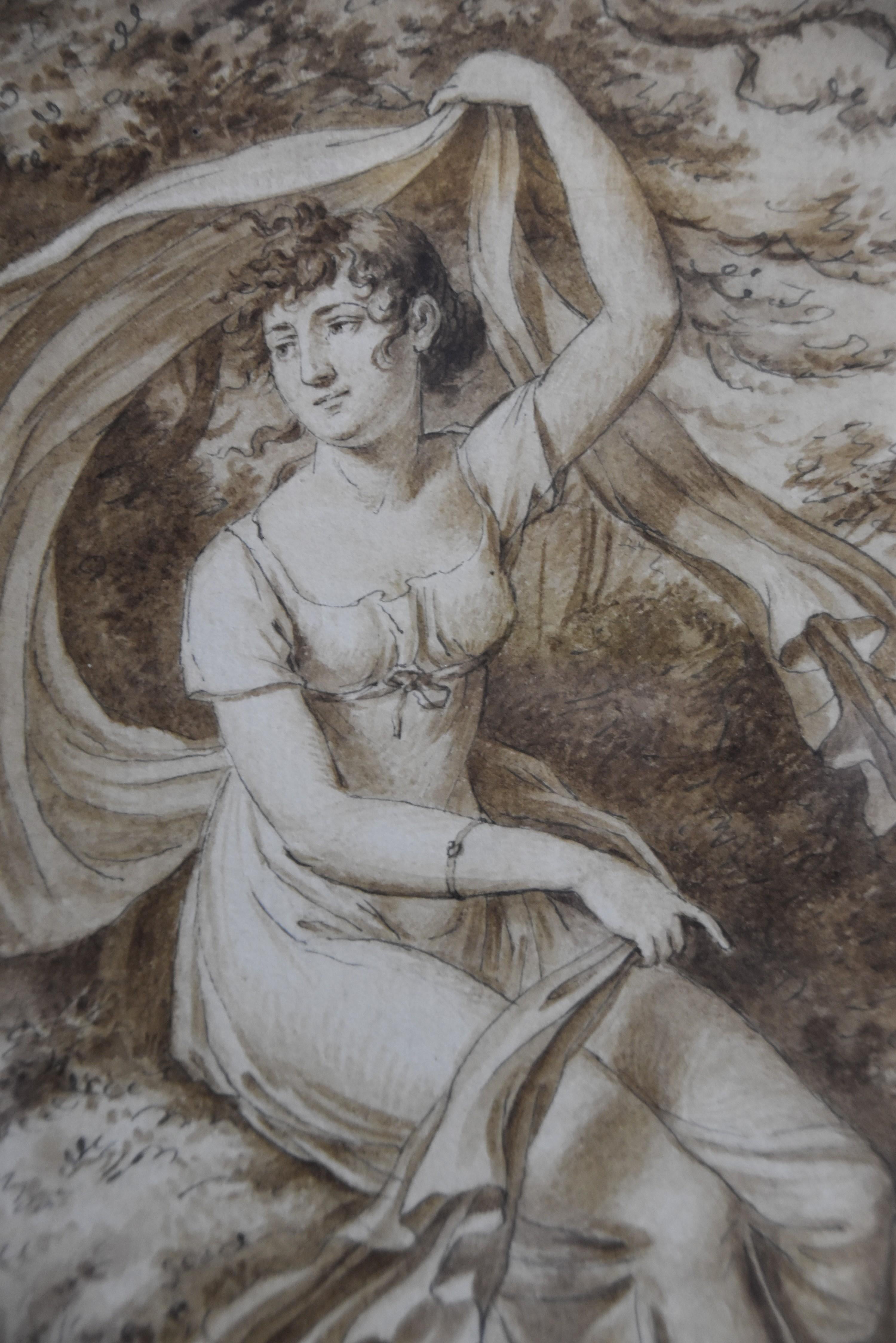 Porträt einer jungen Frau, signierte Zeichnung von Jean-Henri Cless (1774-1812) im Angebot 3