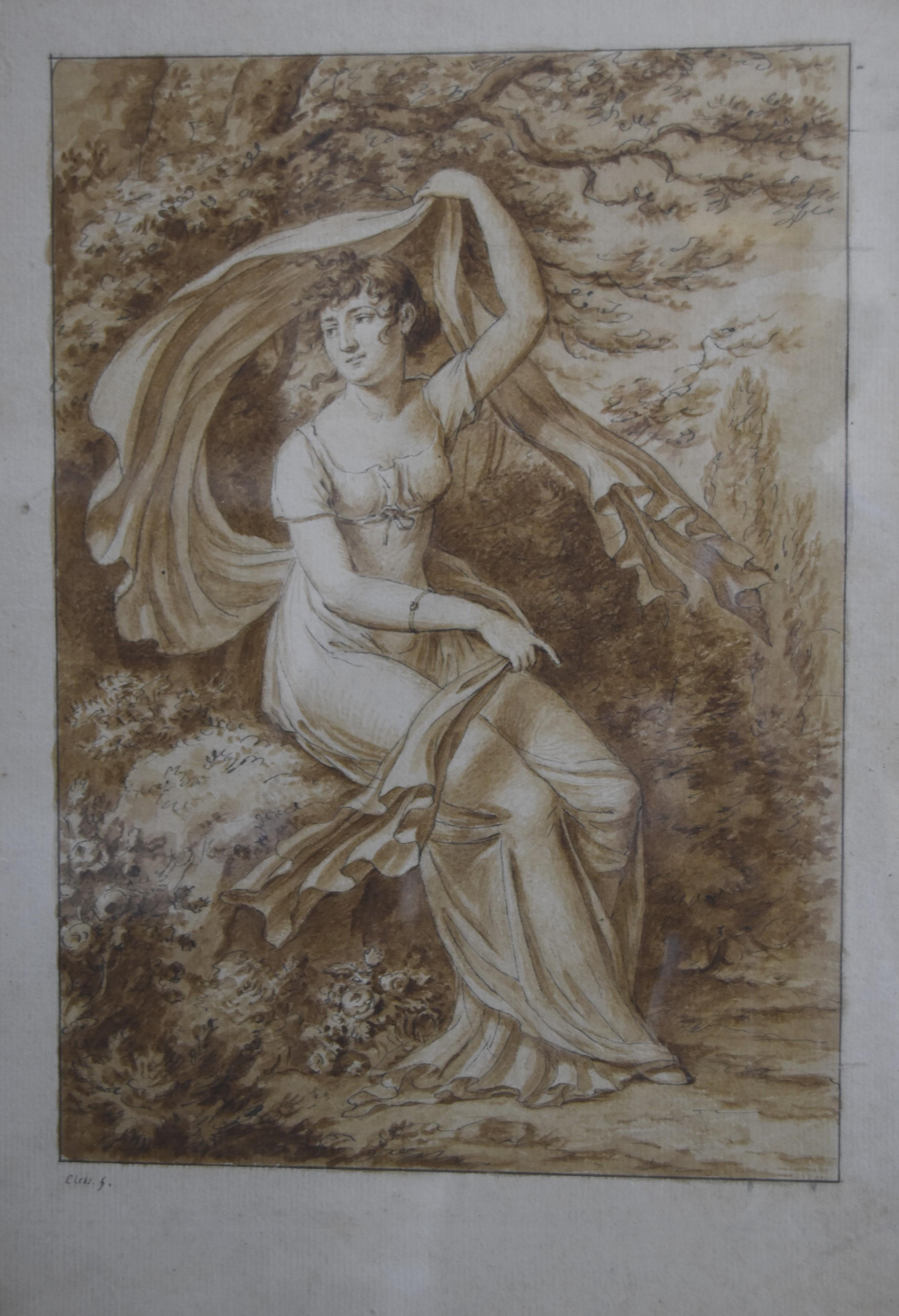 Porträt einer jungen Frau, signierte Zeichnung von Jean-Henri Cless (1774-1812) im Angebot 5