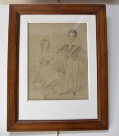 English School early 19th century, Portrait of two children, drawing