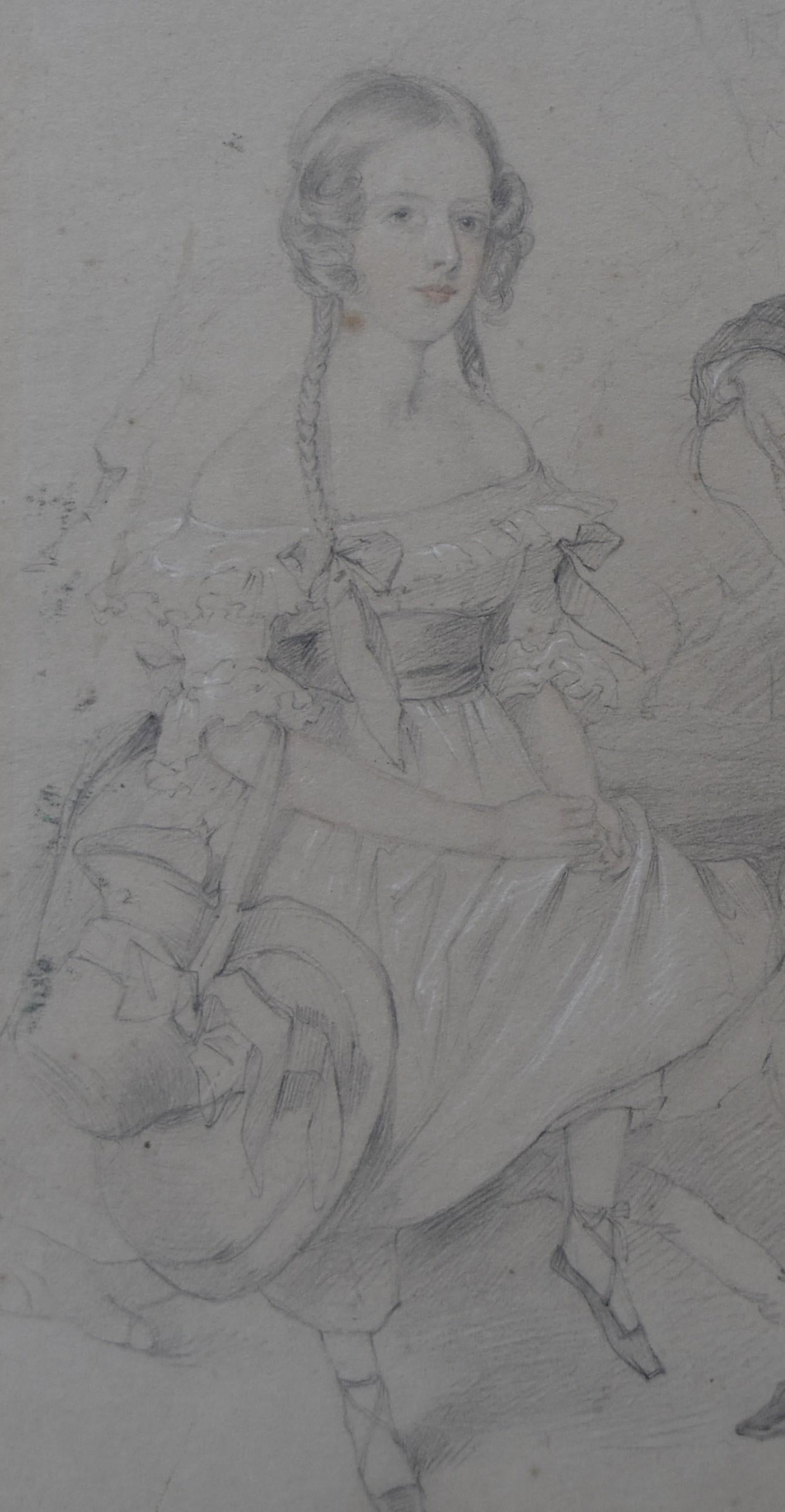 English School early 19th century, Portrait of two children, drawing For Sale 1