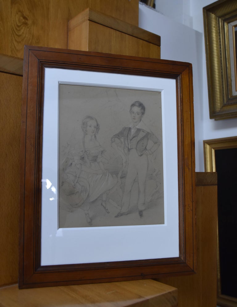 English School early 19th century, Portrait of two children, drawing For Sale 4