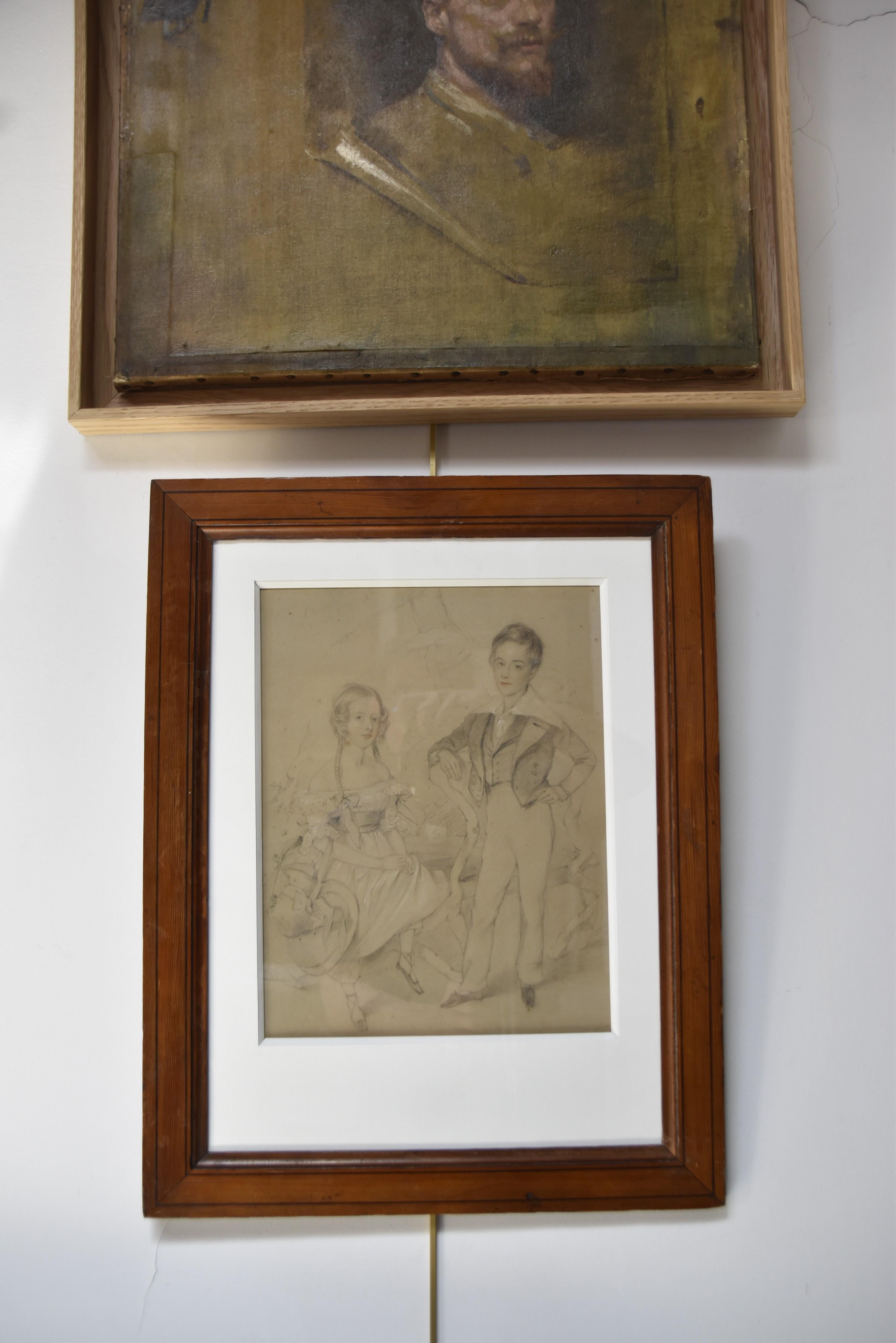 English School early 19th century, Portrait of two children, drawing For Sale 7