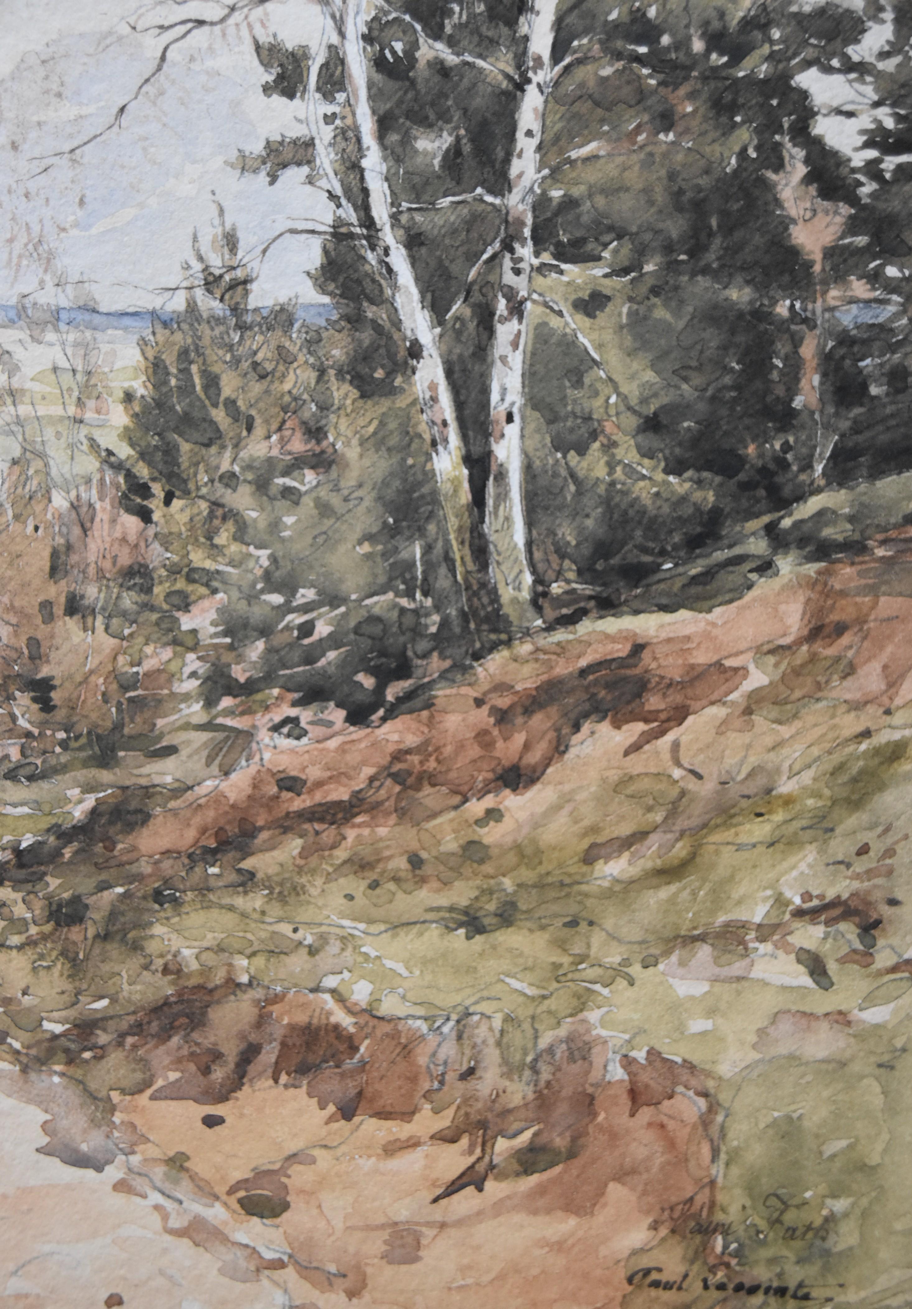 Paul Lecomte (1842-1920)  A Walk along a path, signed watercolor For Sale 1