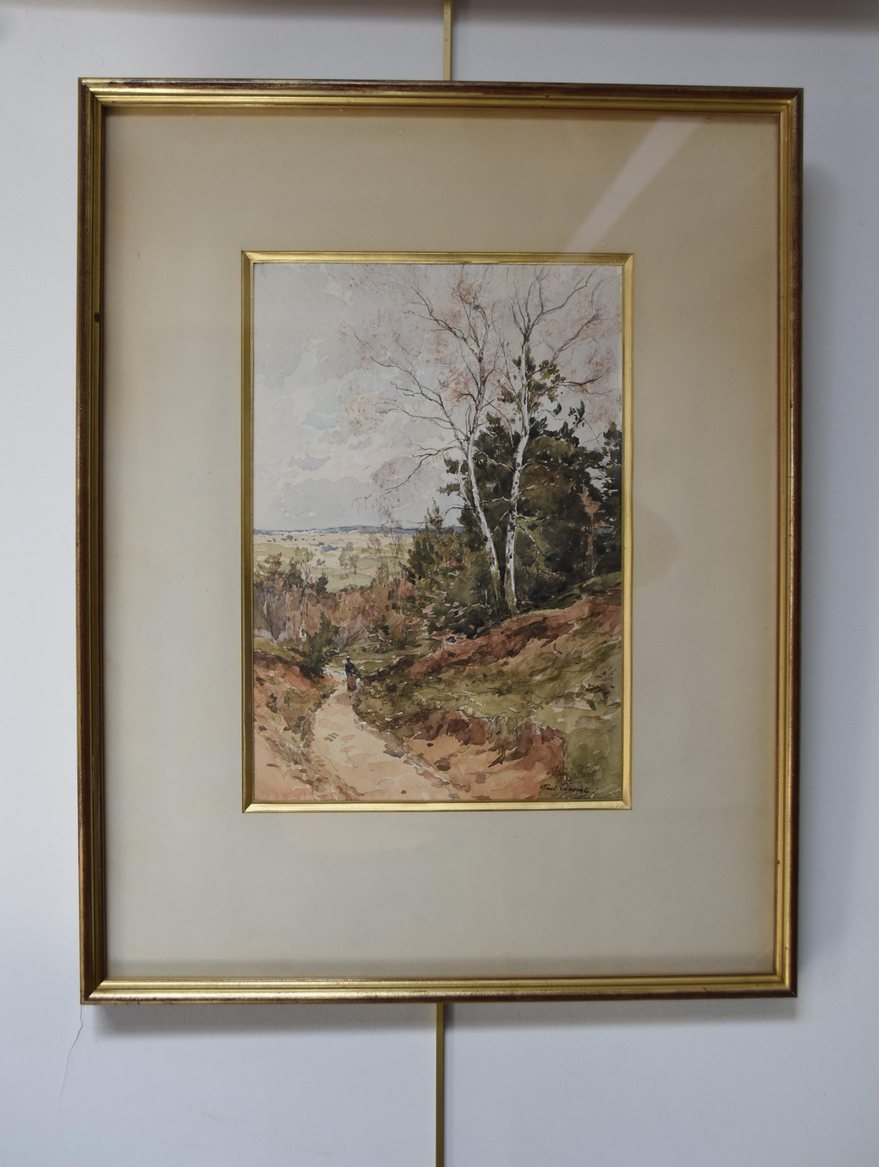 Paul Lecomte (1842-1920)  A Walk along a path, signed watercolor For Sale 8