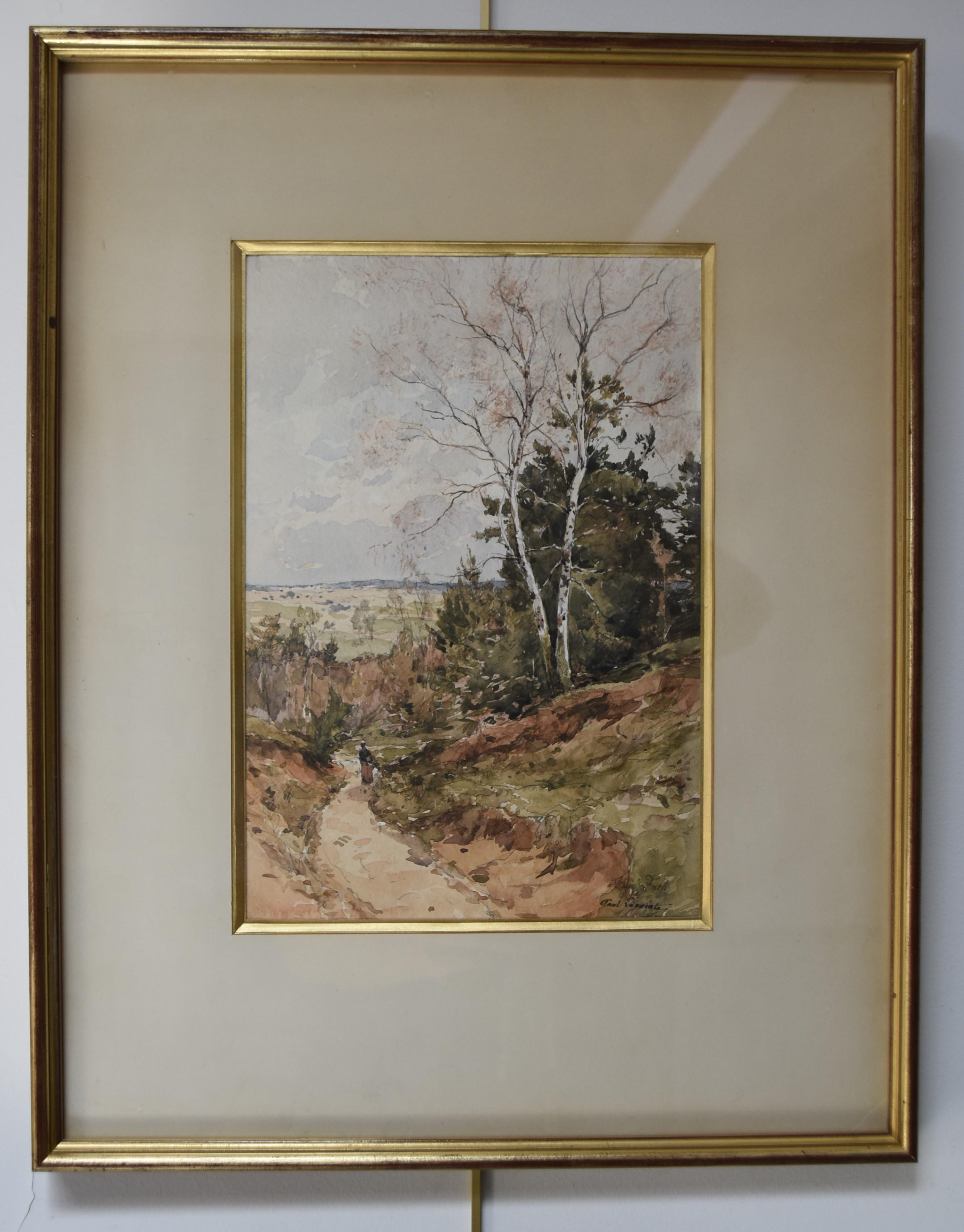 Paul Lecomte (1842-1920)  A Walk along a path, signed watercolor For Sale 5