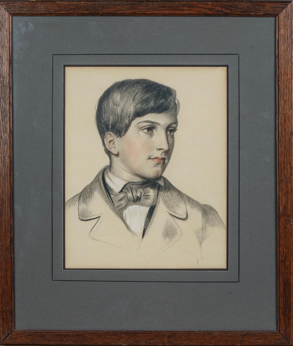 French School 19th century, Portrait of a young boy, drawing  - Art by Unknown