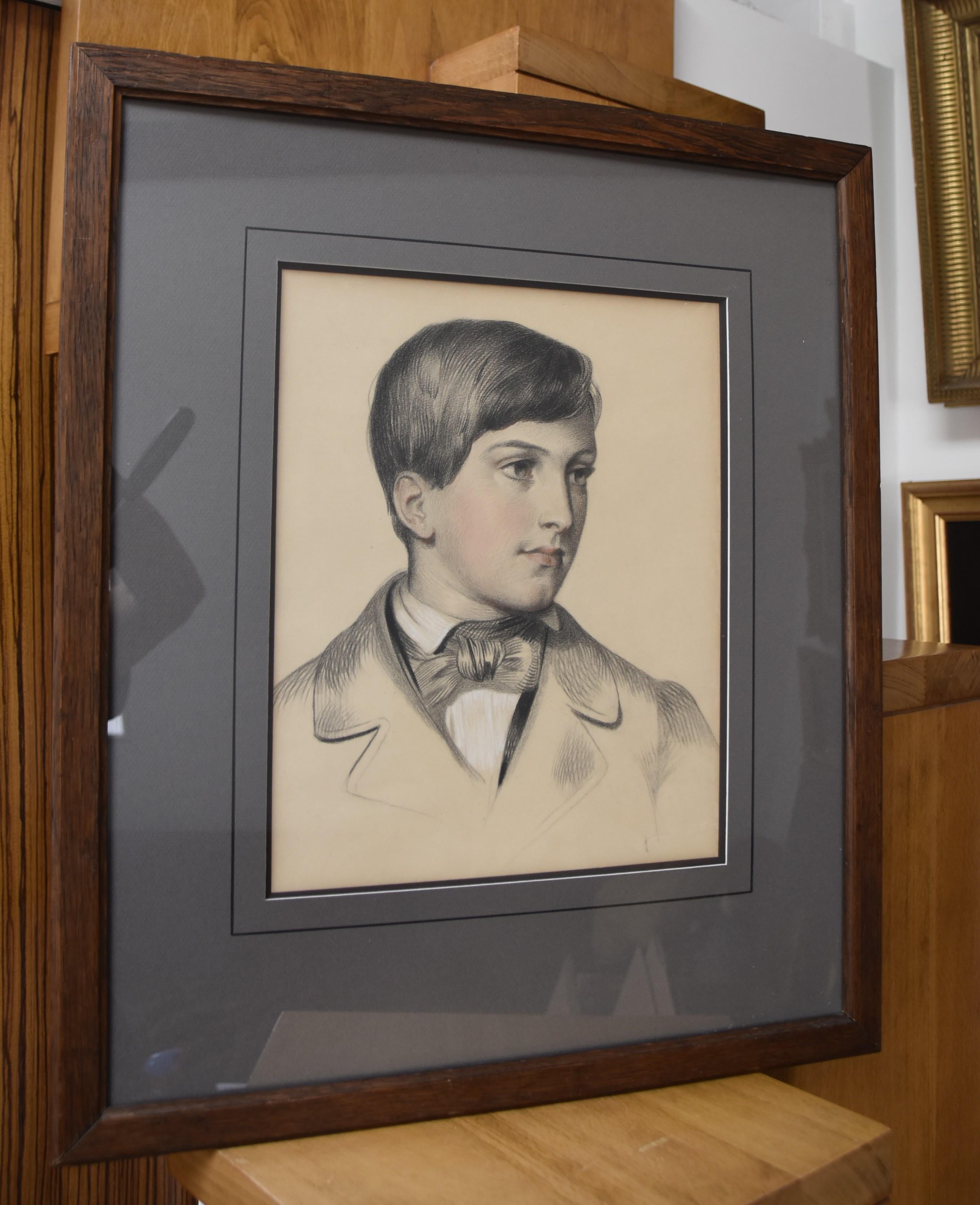 French School 19th century, Portrait of a young boy, drawing  - Romantic Art by Unknown