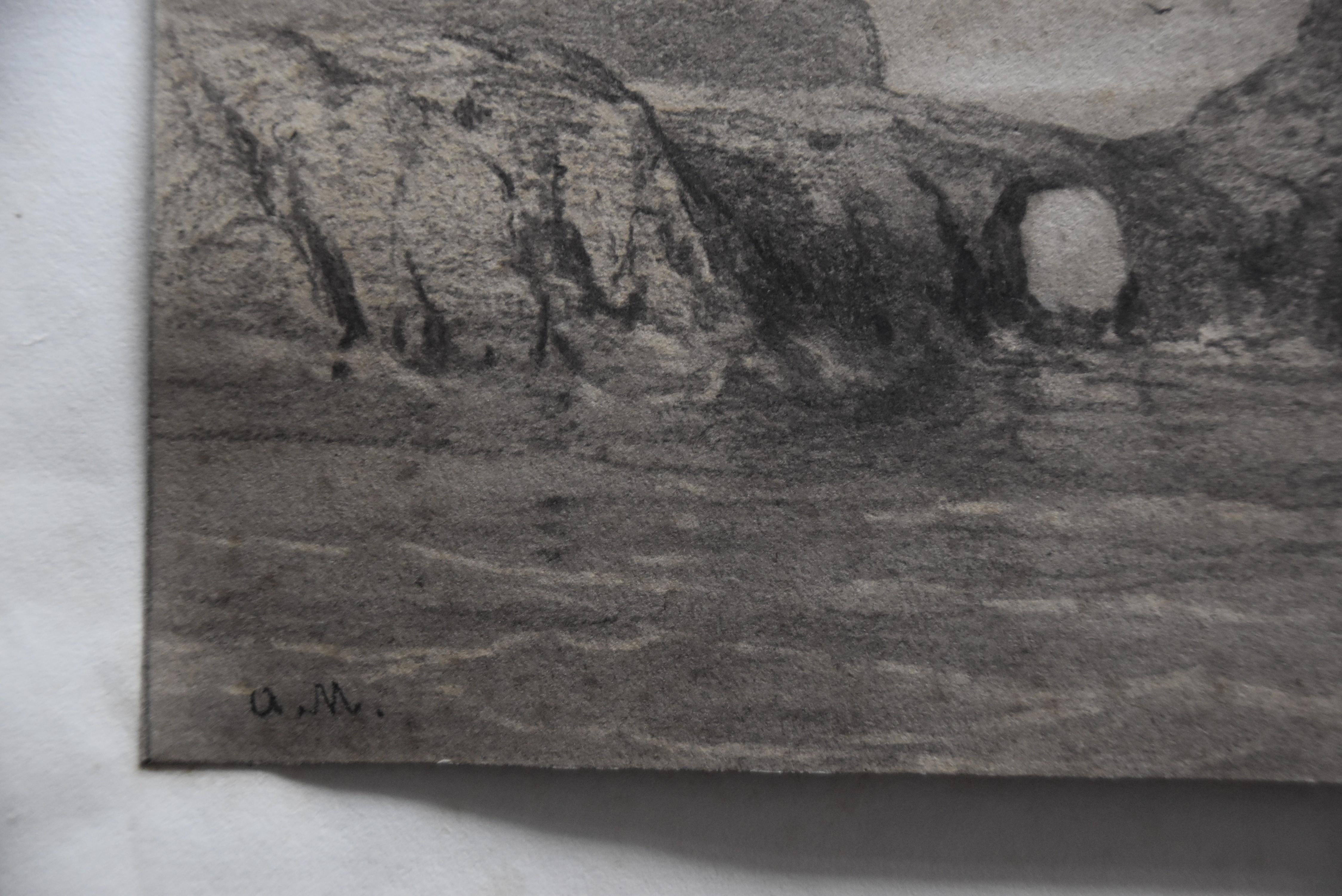 Auguste Mayer (1805-1890) Eine Meereslandschaft mit Boot, signierte Zeichnung im Angebot 3
