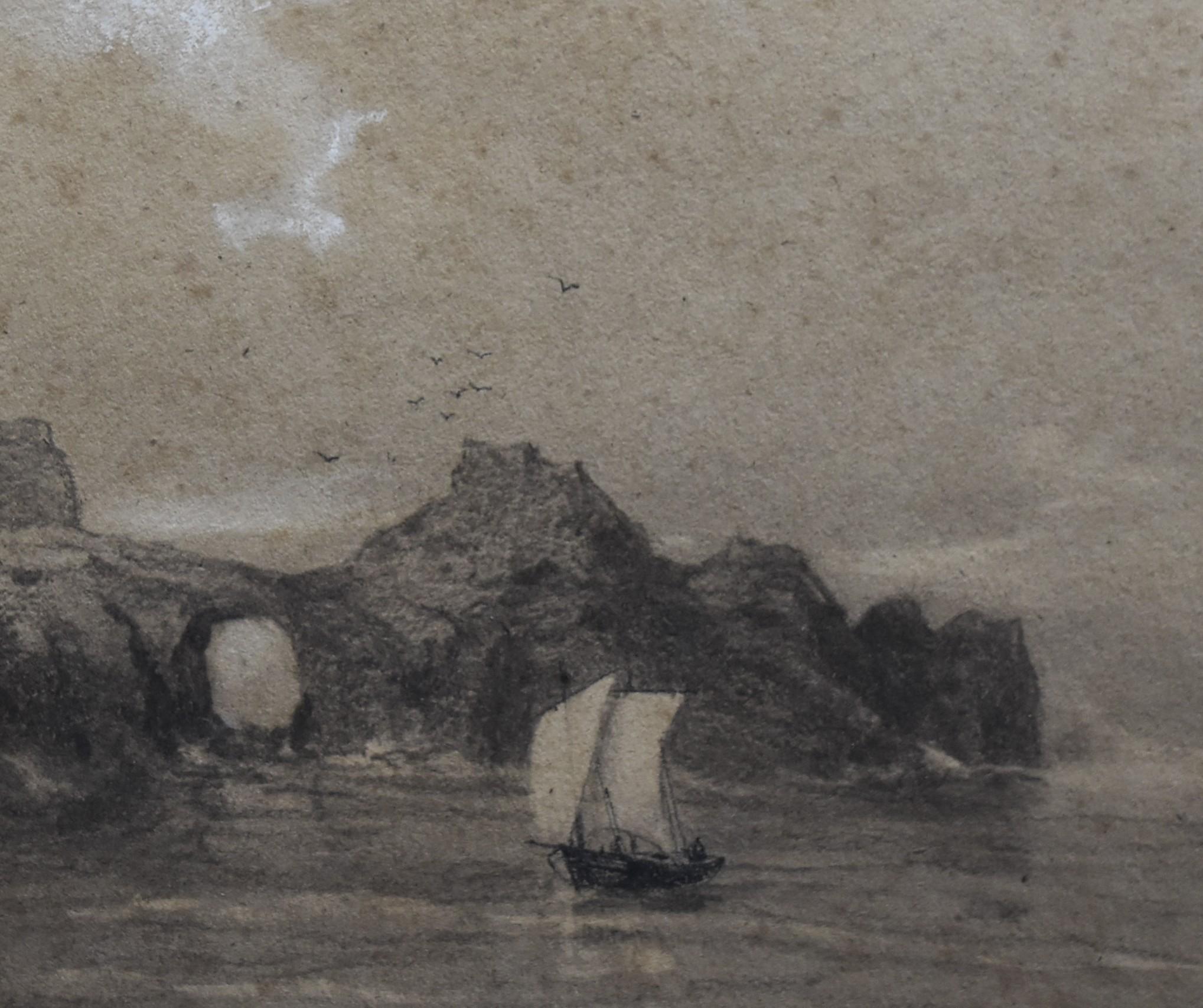 Auguste Mayer (1805-1890) A seascape with a boat, signed drawing For Sale 1