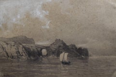 Auguste Mayer (1805-1890) A seascape with a boat, signed drawing
