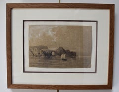 Auguste Mayer (1805-1890) A seascape with a boat, signed drawing