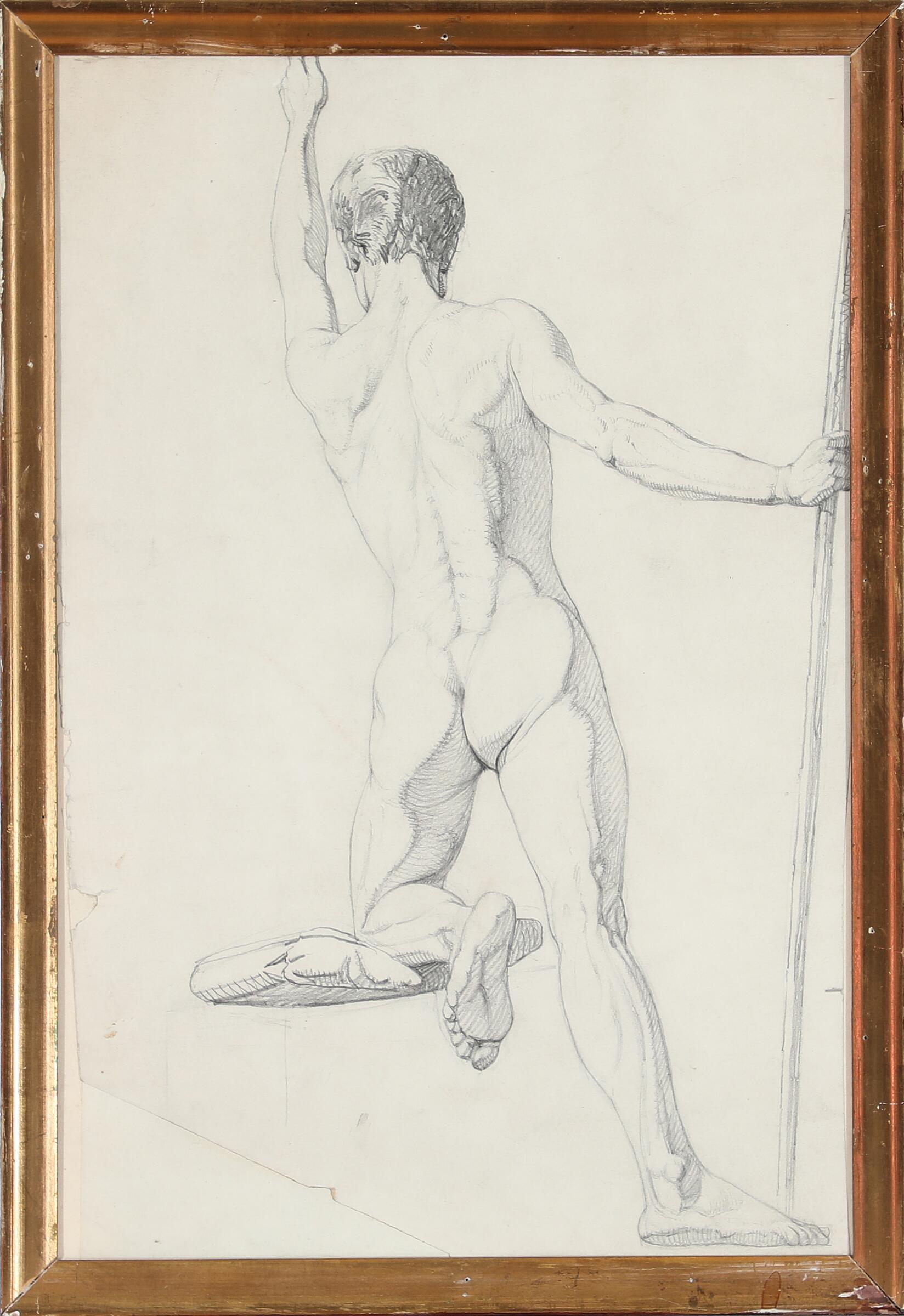 Danish Golden Age, first half of the 19th century, A male academy nude, pencil - Art by Unknown