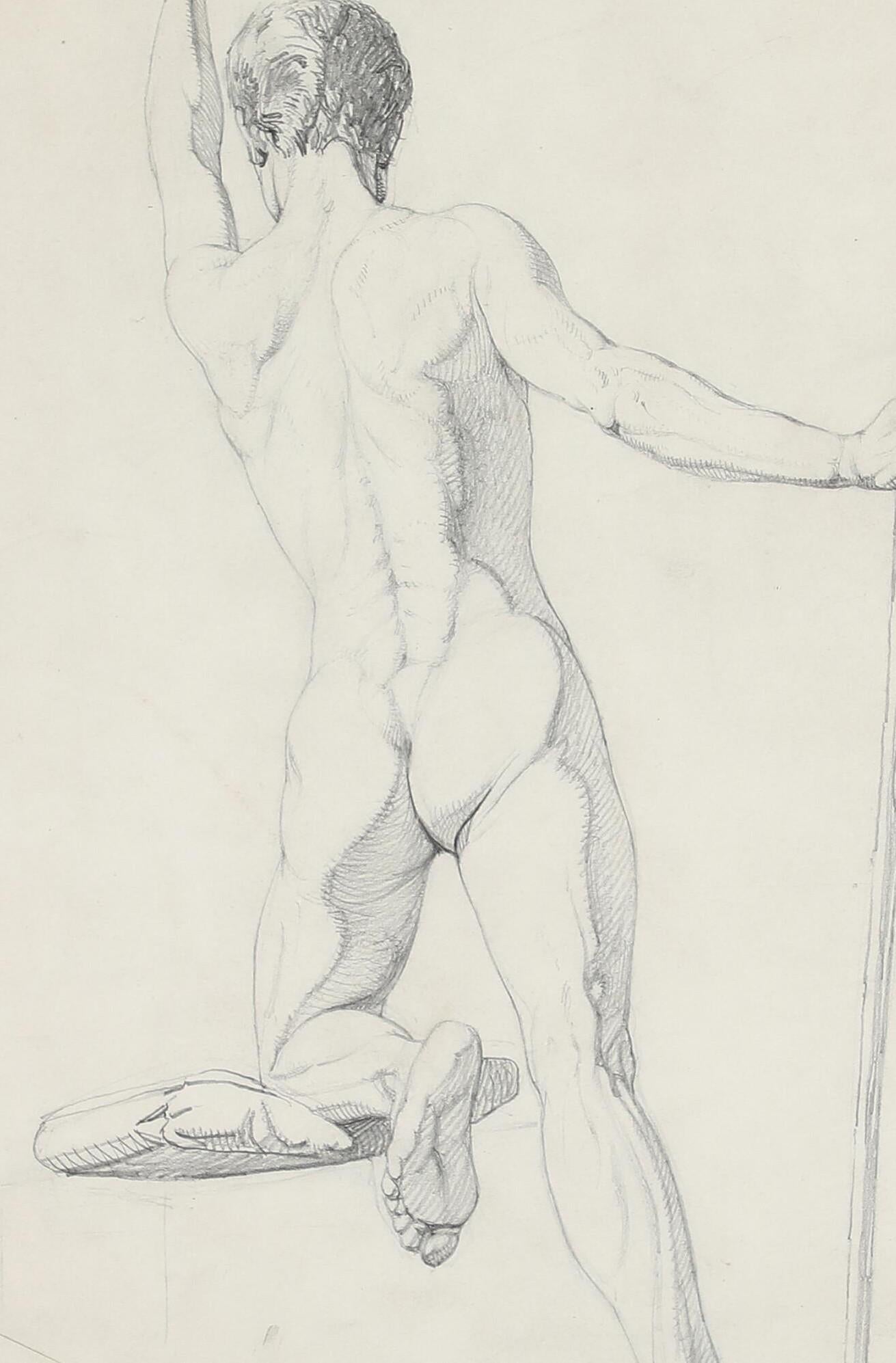 Danish Golden Age, first half of the 19th century, A male academy nude, pencil - Romantic Art by Unknown