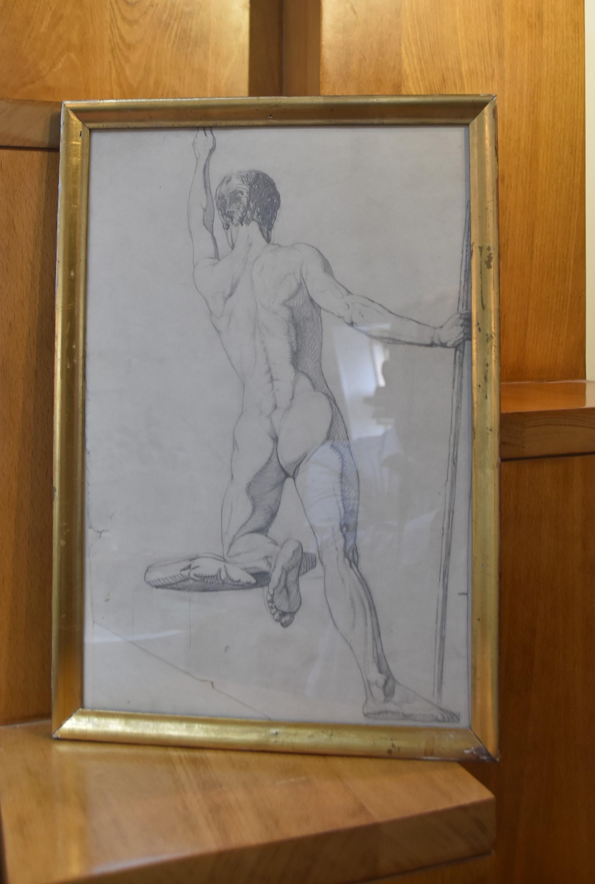 Danish Golden Age, first half of the 19th century, A male academy nude, pencil 1