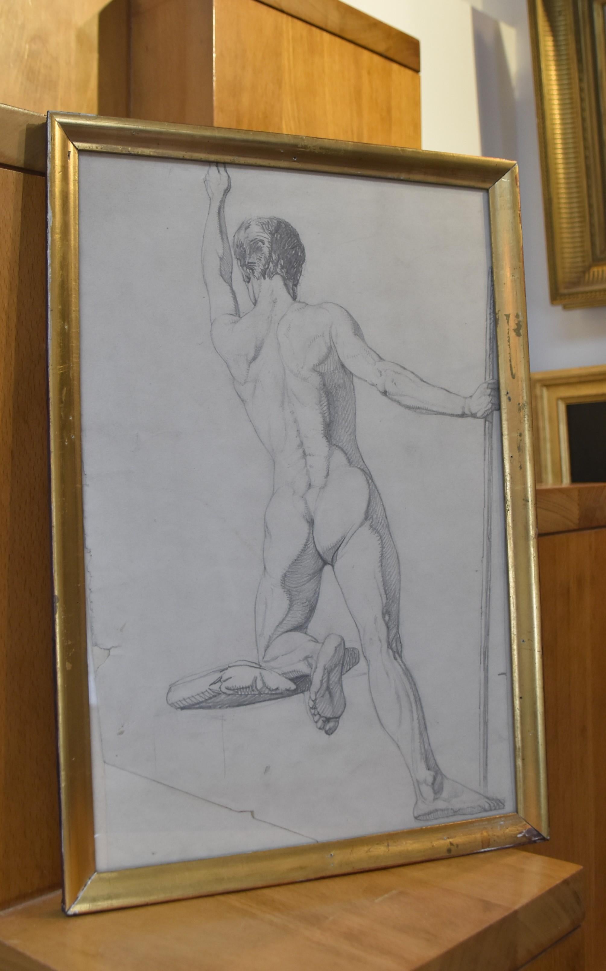 Danish Golden Age, first half of the 19th century, A male academy nude, pencil 2