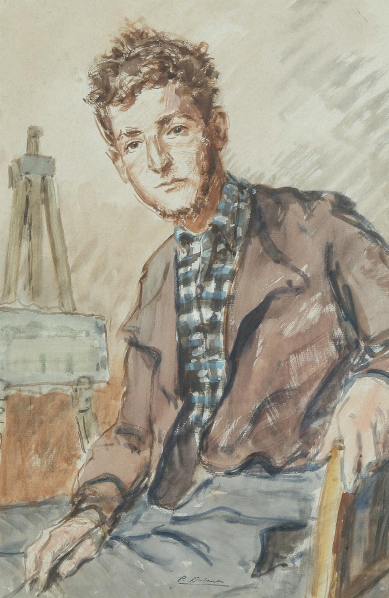 Pierre Olivier Dubaut (1886-1968) Portrait of an artist, watercolor