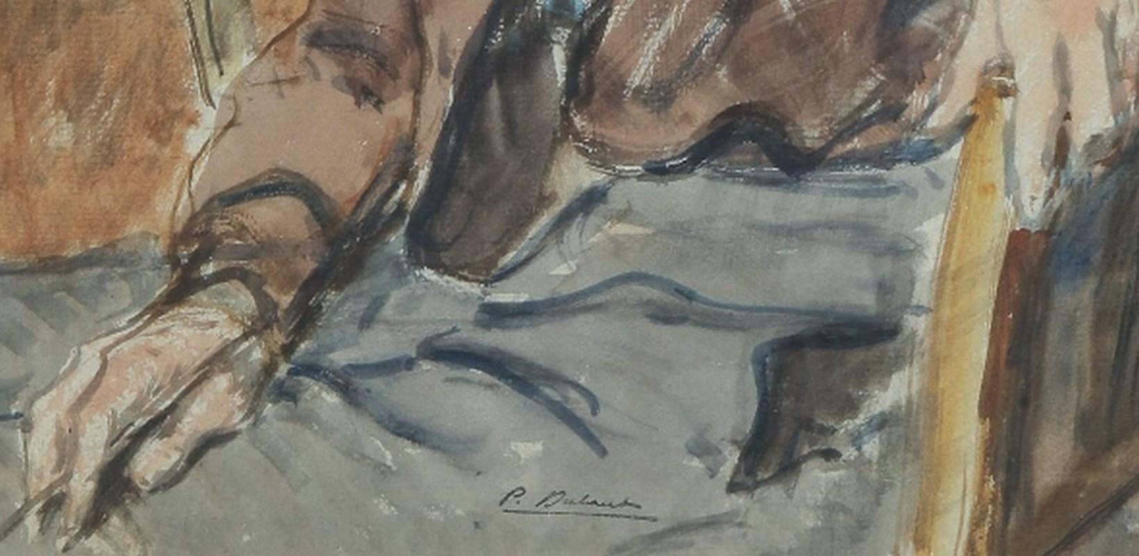 Pierre Olivier Dubaut (1886-1968) 
Portrait of an artist
Stamp of the artist on the lower part
watercolor on paper
46.5 x 30 cm

In a vintage frame : 58 x 42 cm, some damages in the mat at the uppper right, see detail photograph please.

Pierre