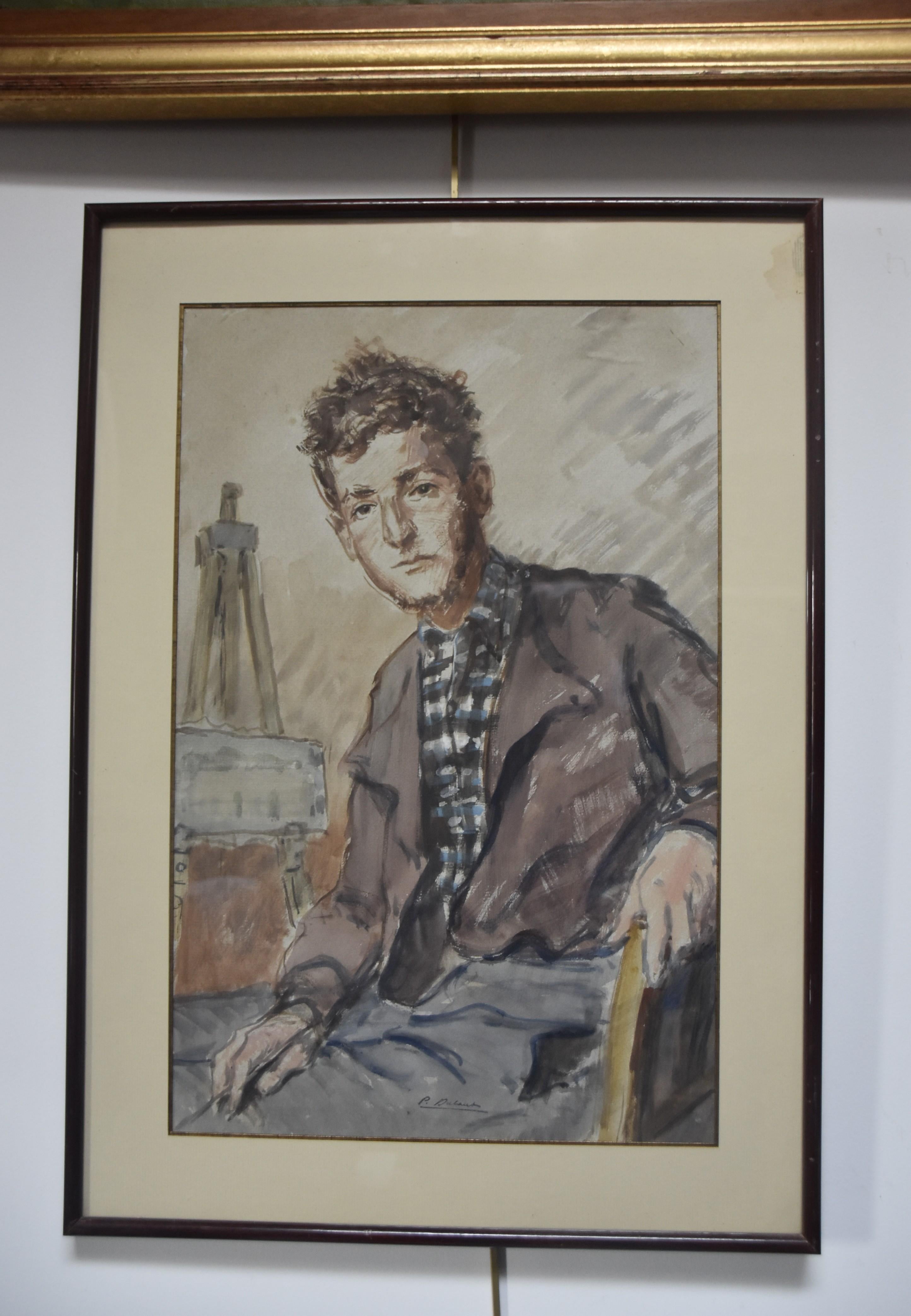 Pierre Olivier Dubaut (1886-1968) Portrait of an artist, watercolor - Modern Art by PIERRE OLIVIER DUBAUT 