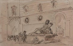 École romaine du XVIIIe siècle, palais avec antiquités, dessin