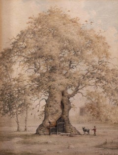 The Large Tree, an animated view, 1873, watercolor signed and dated
