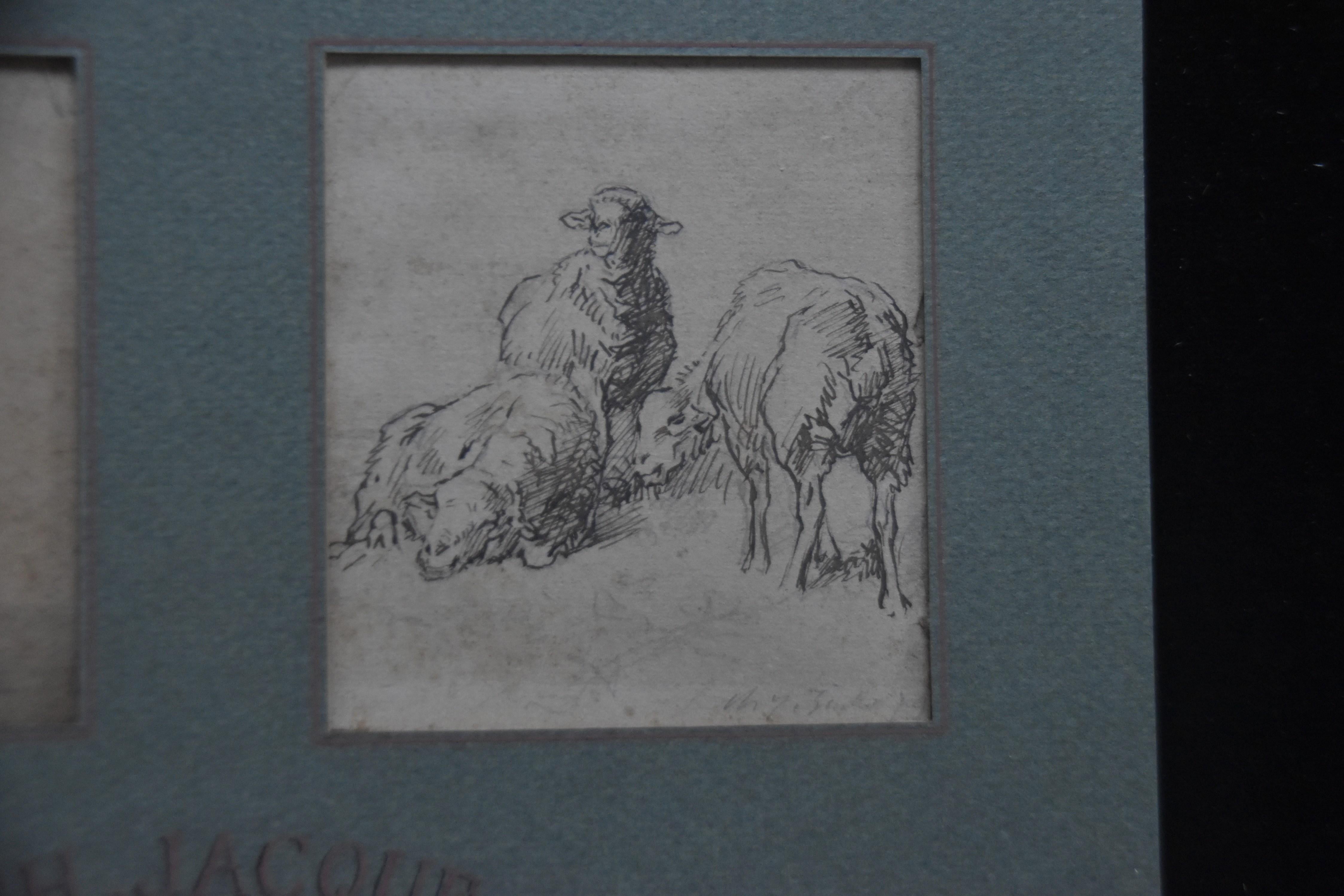 Charles Emile JACQUE (Paris 1813 - 1894) Four drawings, Sheeps and genre scenes 2