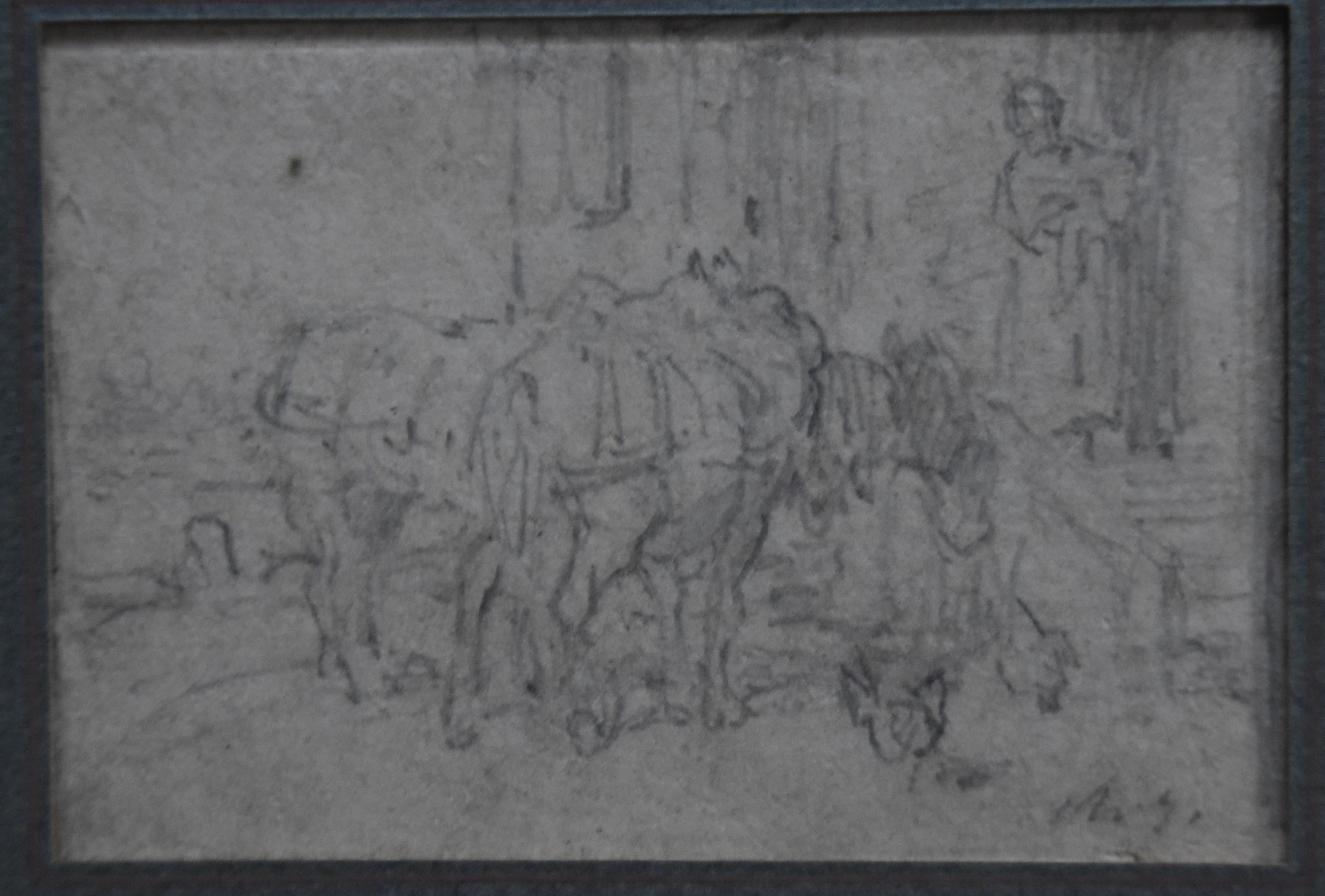 Charles Emile JACQUE (Paris 1813 - 1894) Four drawings, Sheeps and genre scenes 6