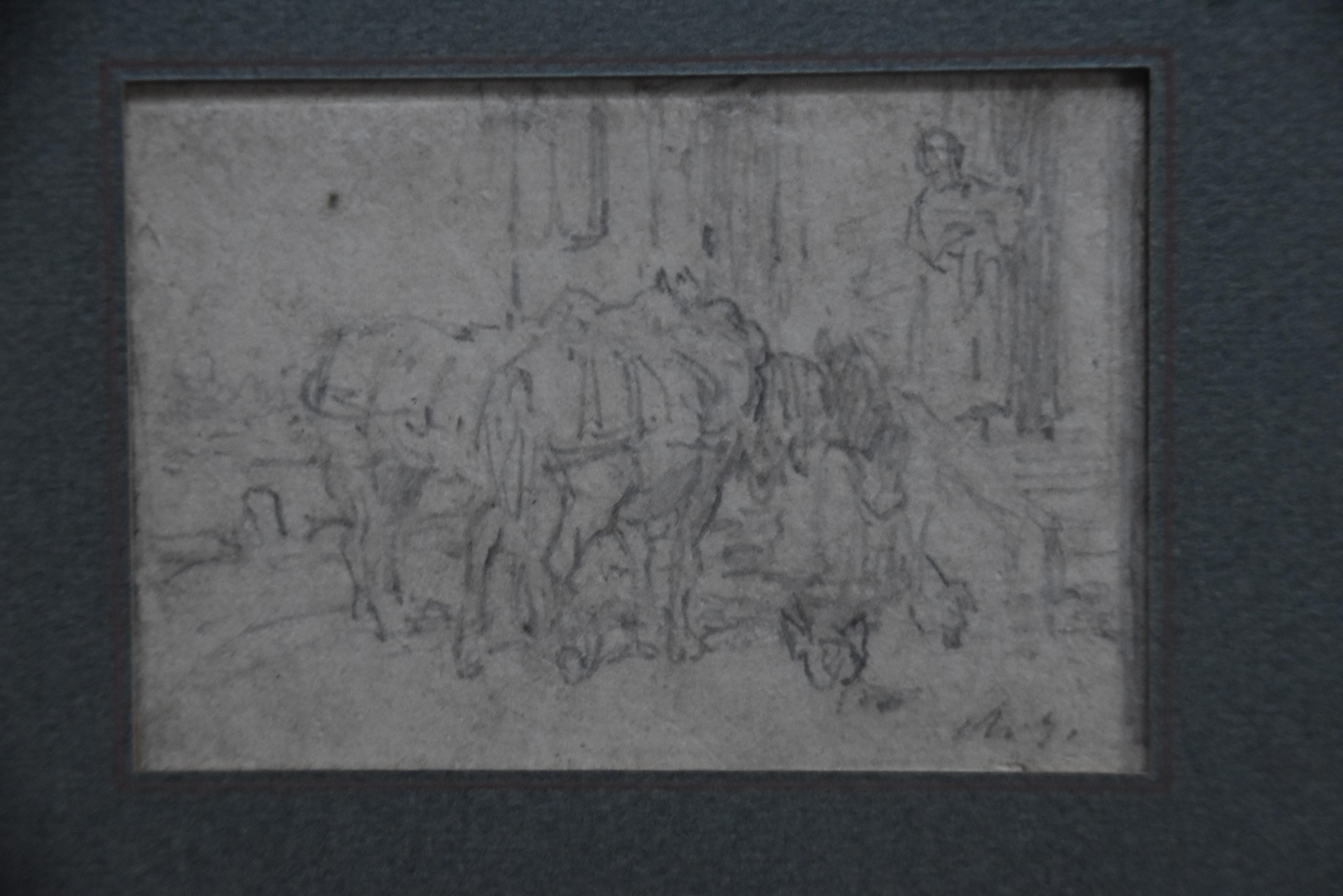 Charles Emile JACQUE (Paris 1813 - 1894) Four drawings, Sheeps and genre scenes 7