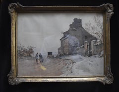 Paul Lecomte (1842-1920) Un paisaje de invierno, acuarela firmada