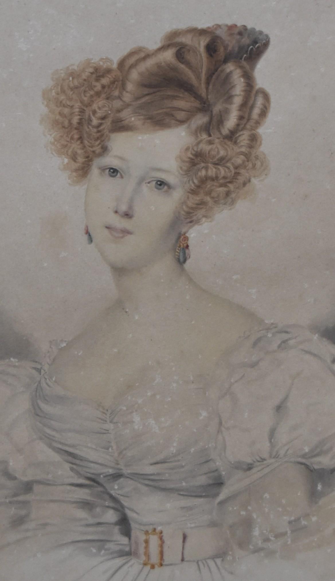 Französische Schule um 1840, Porträt einer Dame, Aquarell (Alte Meister), Art, von Unknown