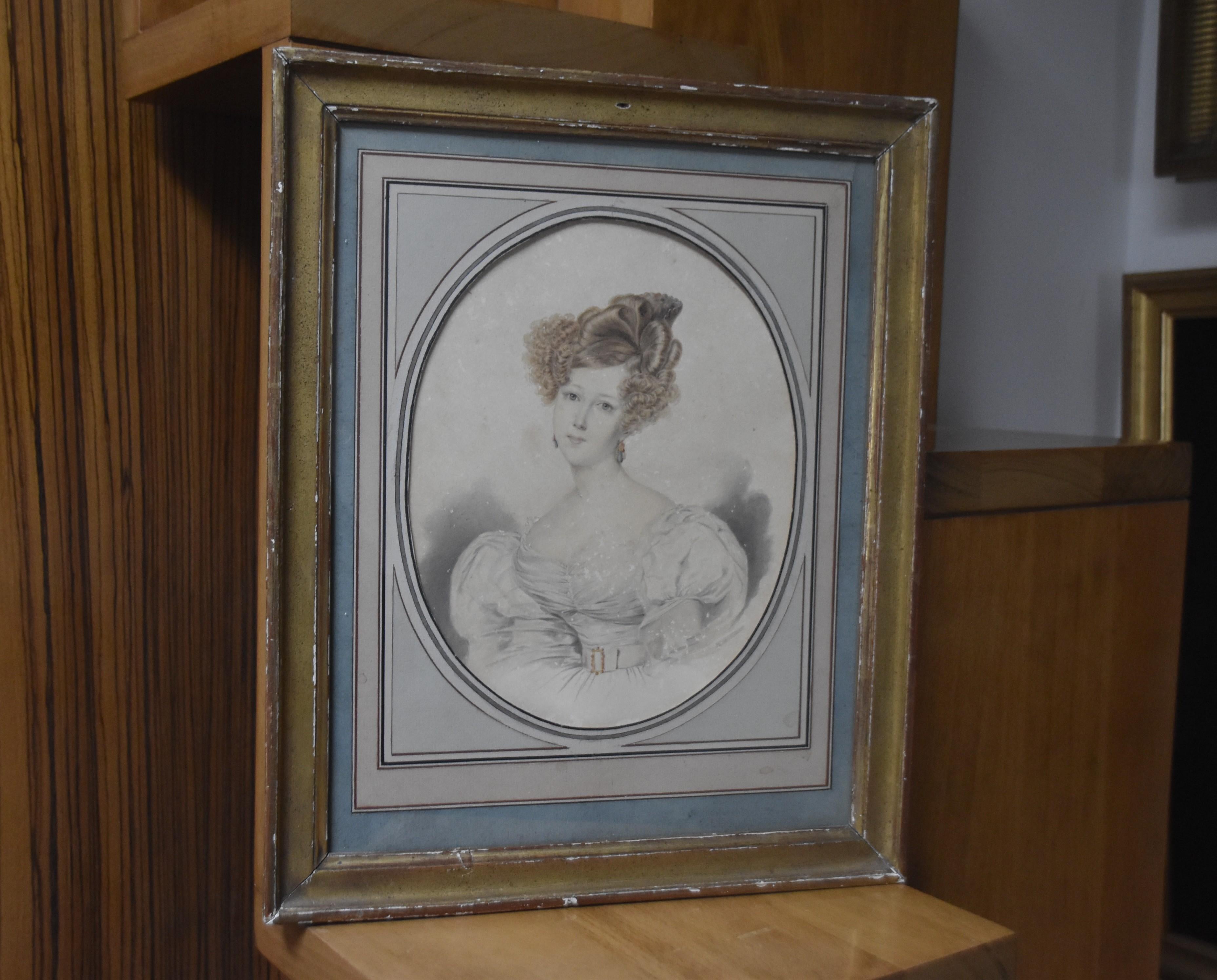 Französische Schule um 1840, Porträt einer Dame, Aquarell im Angebot 4