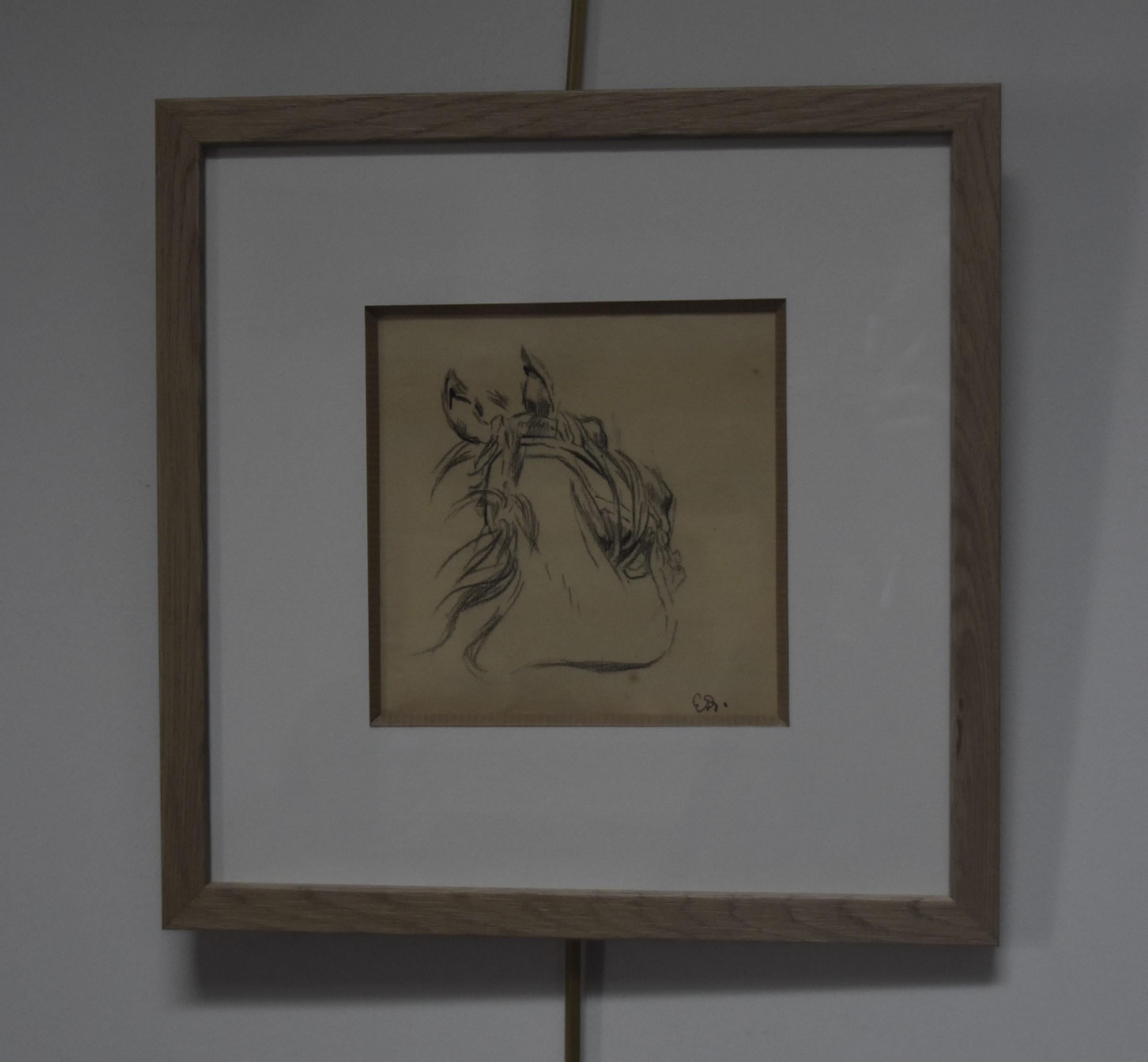 Edouard Detaille (1848 1912) Study of a horse, original drawing - Brown Animal Art by Jean Baptiste Édouard Detaille