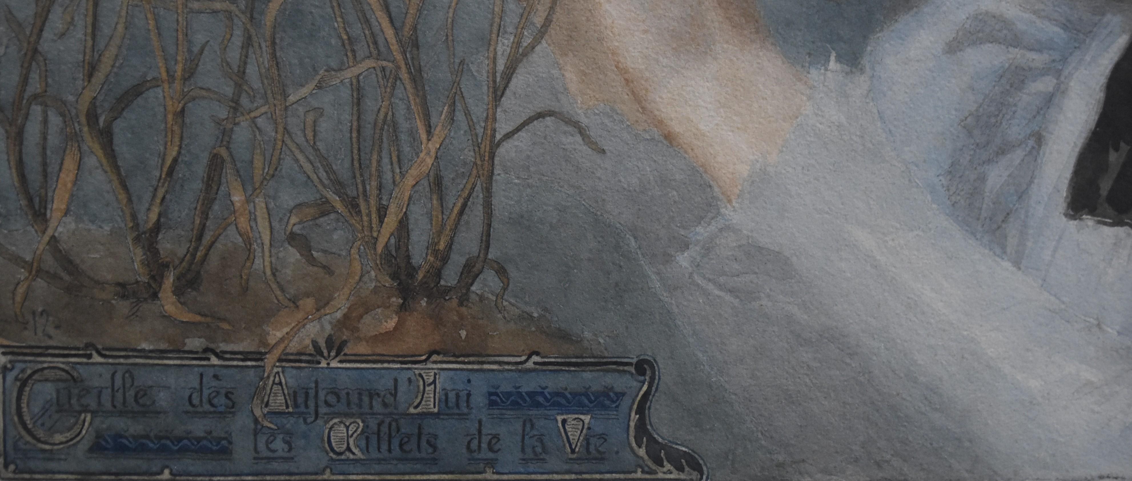 Gustave Riquet (1866-1938)  Les Œillets de la vie, 1898 Aquarell signiert   im Angebot 6