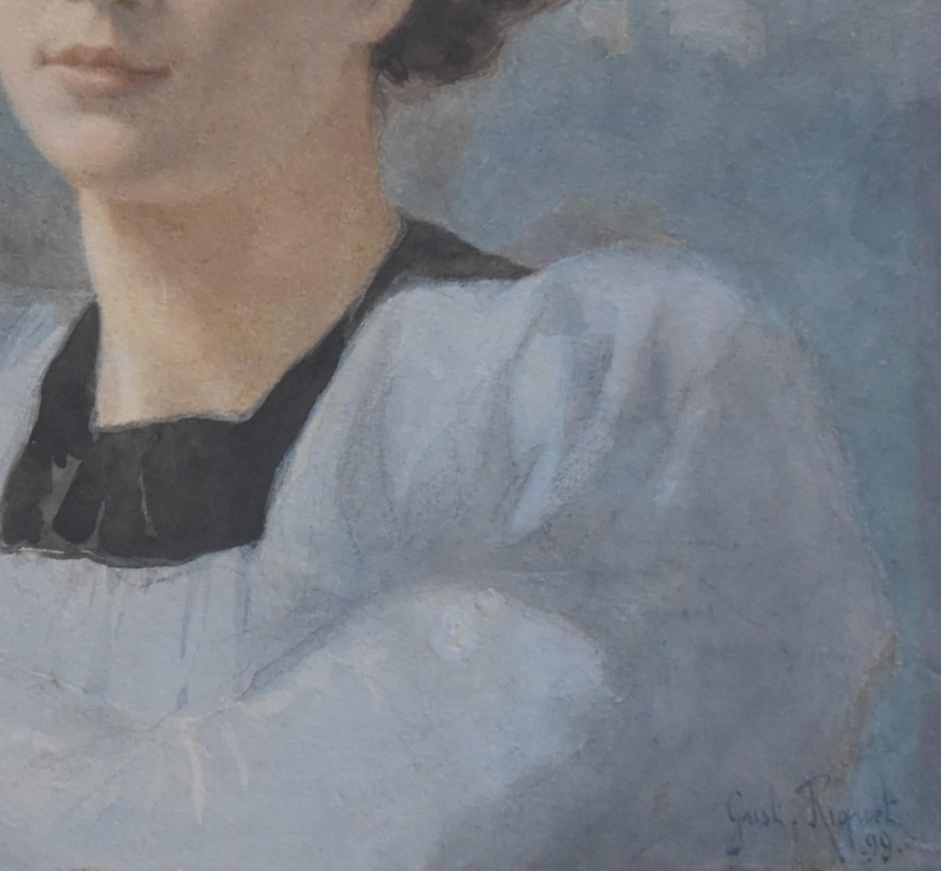 Gustave Riquet (1866-1938)  Les Œillets de la vie, 1898 watercolor signed For Sale 8